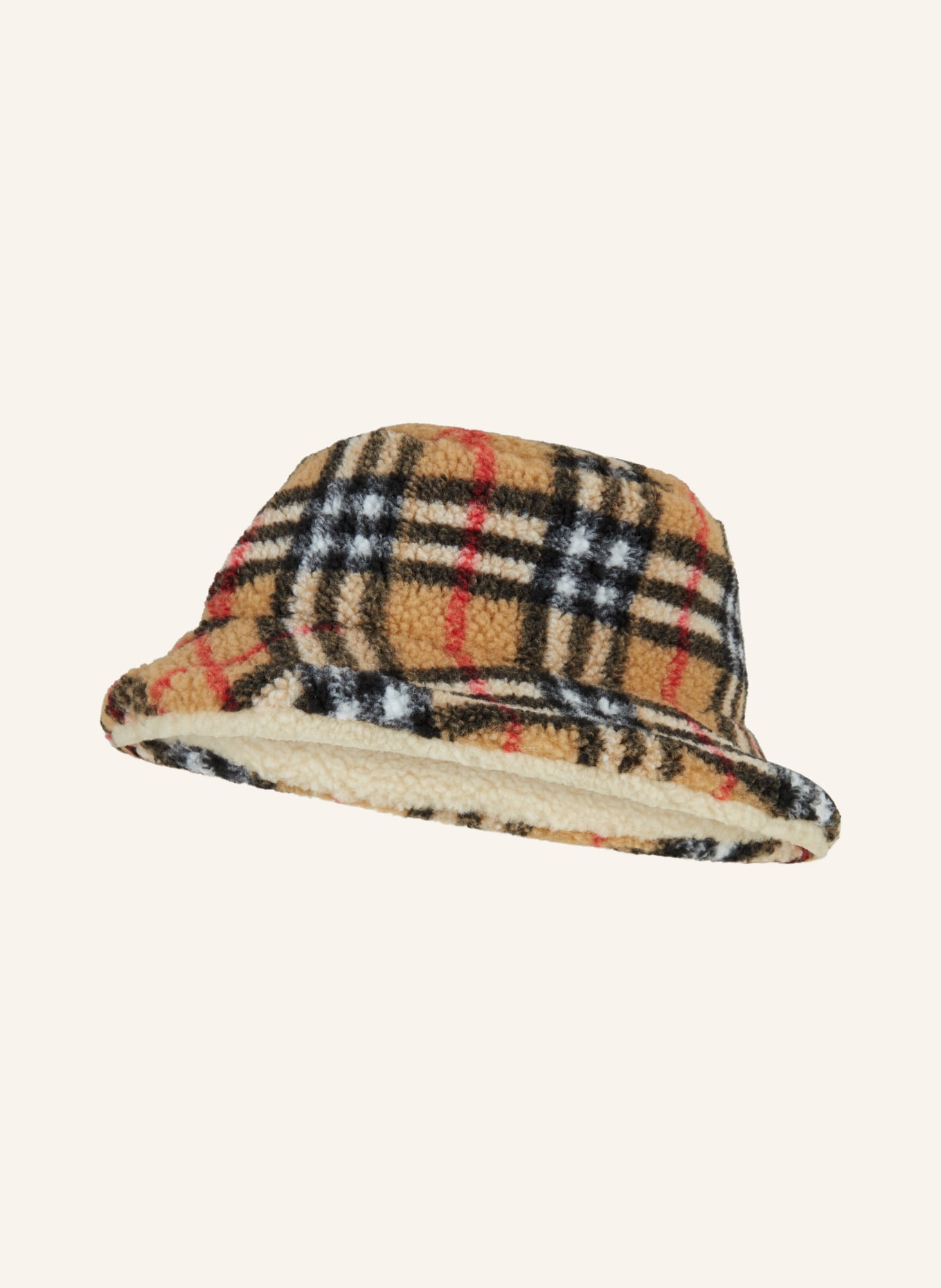 BURBERRY Bucket-Hat aus Teddyfell, Farbe: SCHWARZ/ BRAUN/ ROT (Bild 1)