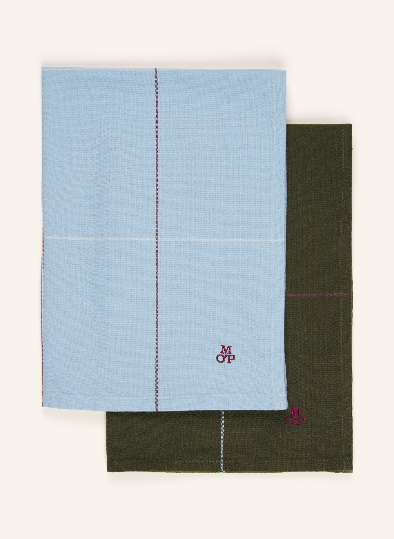 Marc O'Polo Set of 2 dish towels, Color: LIGHT BLUE/ DARK GREEN (Image 1)