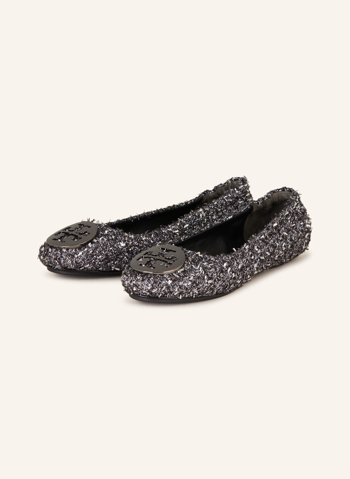 TORY BURCH Ballet flats MINNIE with glitter thread, Color: SILVER/ BLACK (Image 1)
