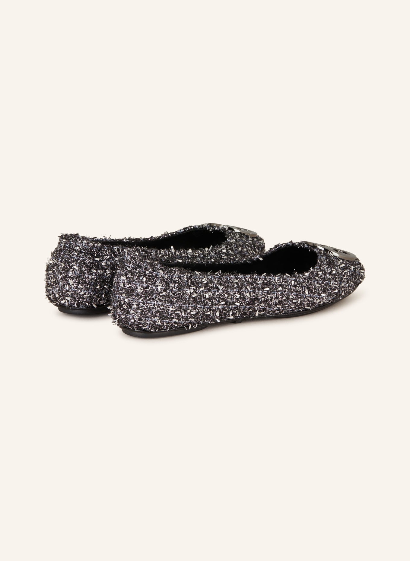 TORY BURCH Ballet flats MINNIE with glitter thread, Color: SILVER/ BLACK (Image 2)