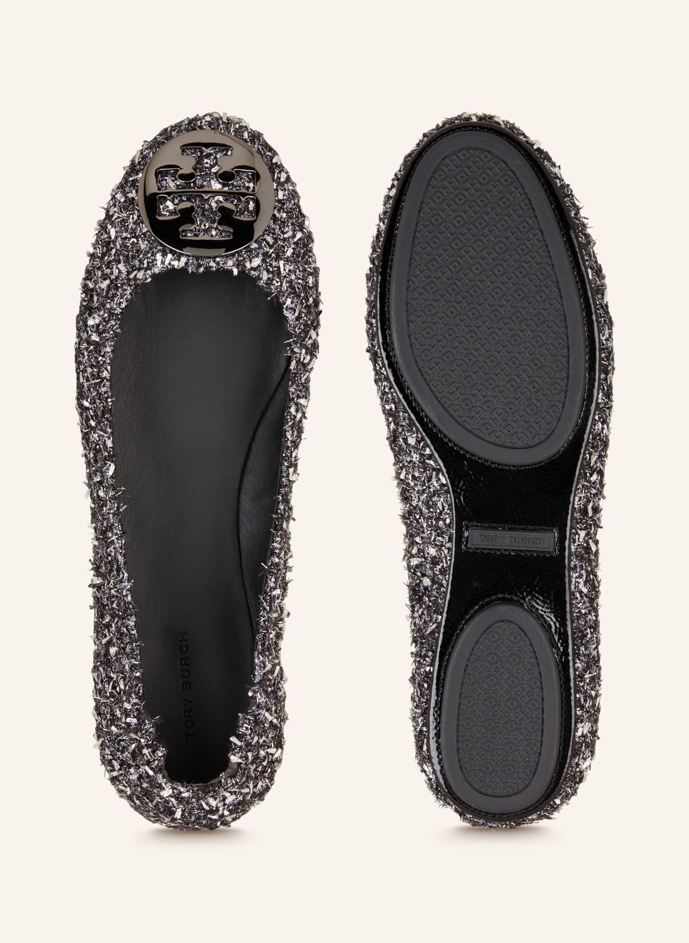 TORY BURCH Ballet flats MINNIE with glitter thread, Color: SILVER/ BLACK (Image 5)