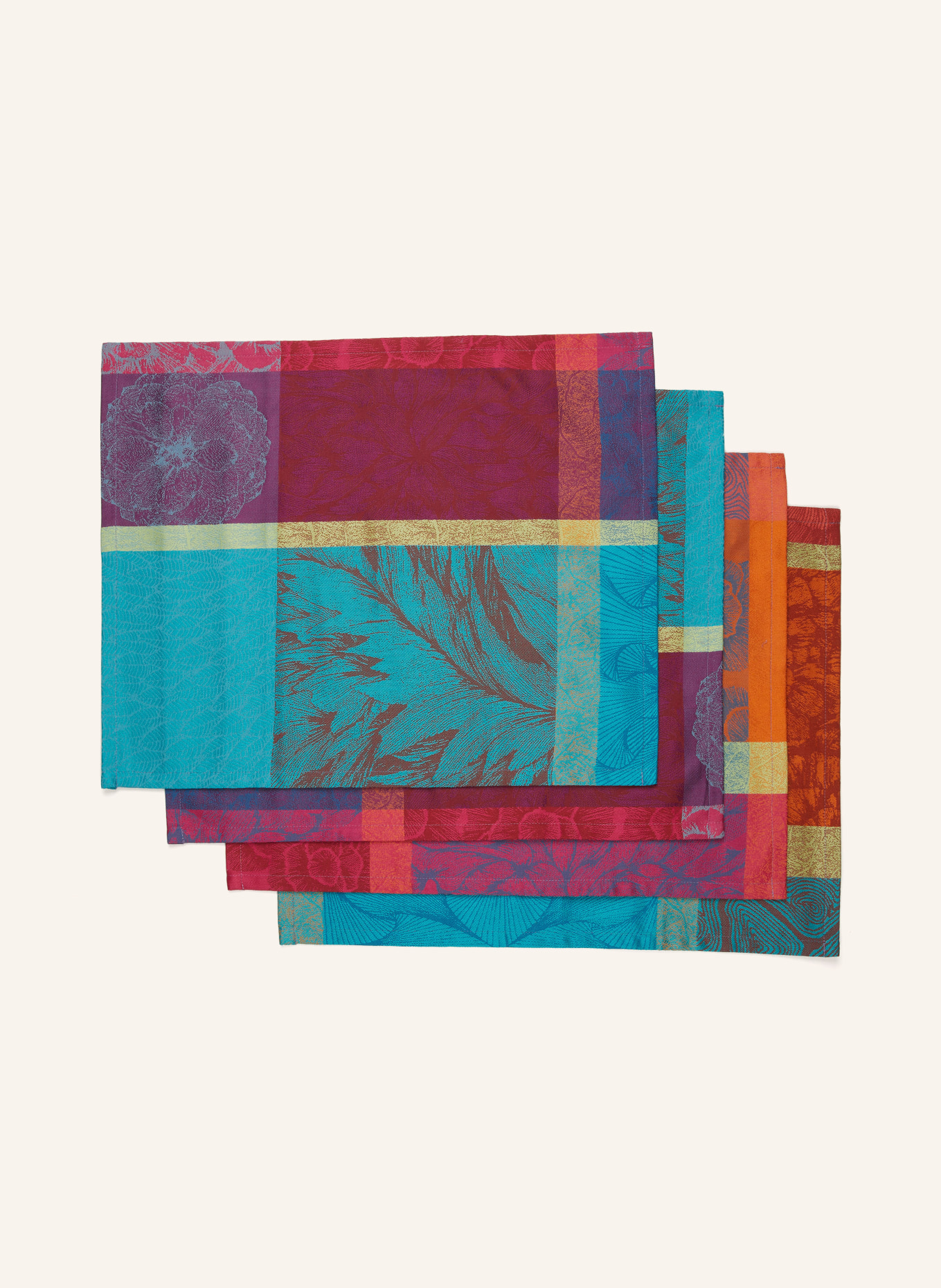 GARNIER-THIEBAUT Set of 4 placemats MILLE PETALES FLORALIES, Color: MINT/ ORANGE/ FUCHSIA (Image 1)