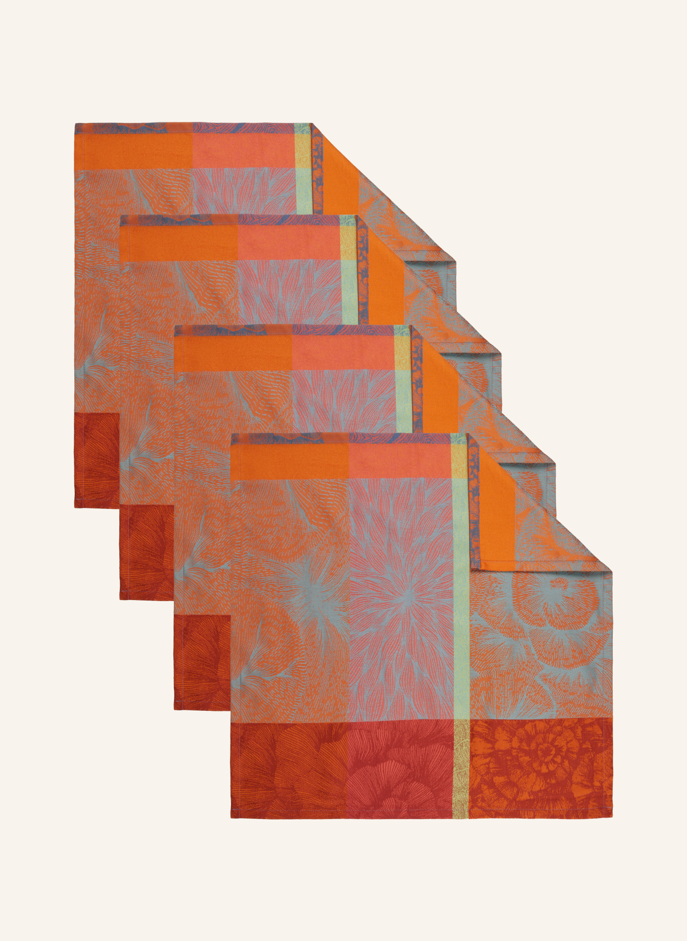 GARNIER-THIEBAUT 4er-Set Stoffservietten MILLE PETALES FLORALIES, Farbe: ORANGE/ BLAU/ HELLGRÜN (Bild 1)