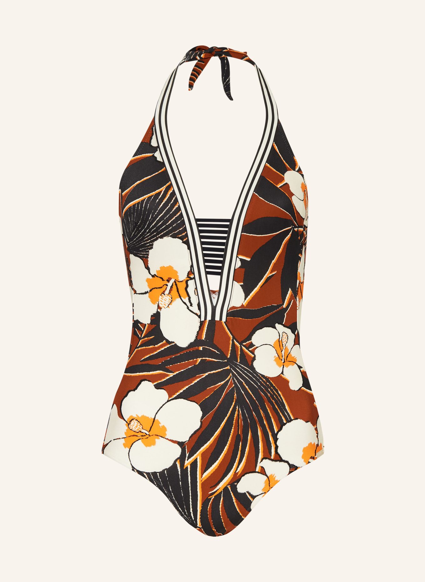 MARYAN MEHLHORN Halter neck swimsuit ART NAUTIC, Color: DARK ORANGE/ BLACK/ CREAM (Image 1)
