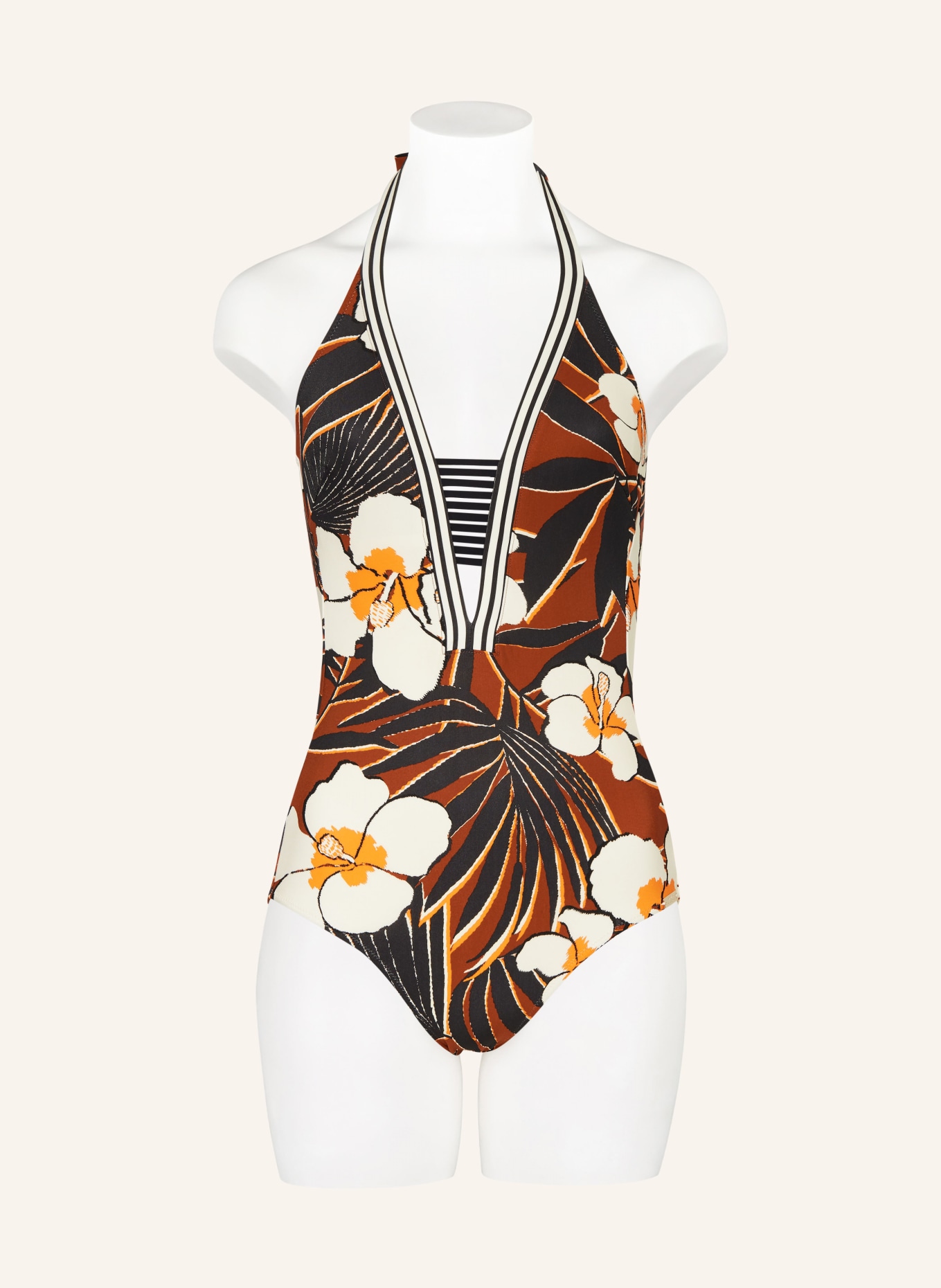 MARYAN MEHLHORN Halter neck swimsuit ART NAUTIC, Color: DARK ORANGE/ BLACK/ CREAM (Image 2)