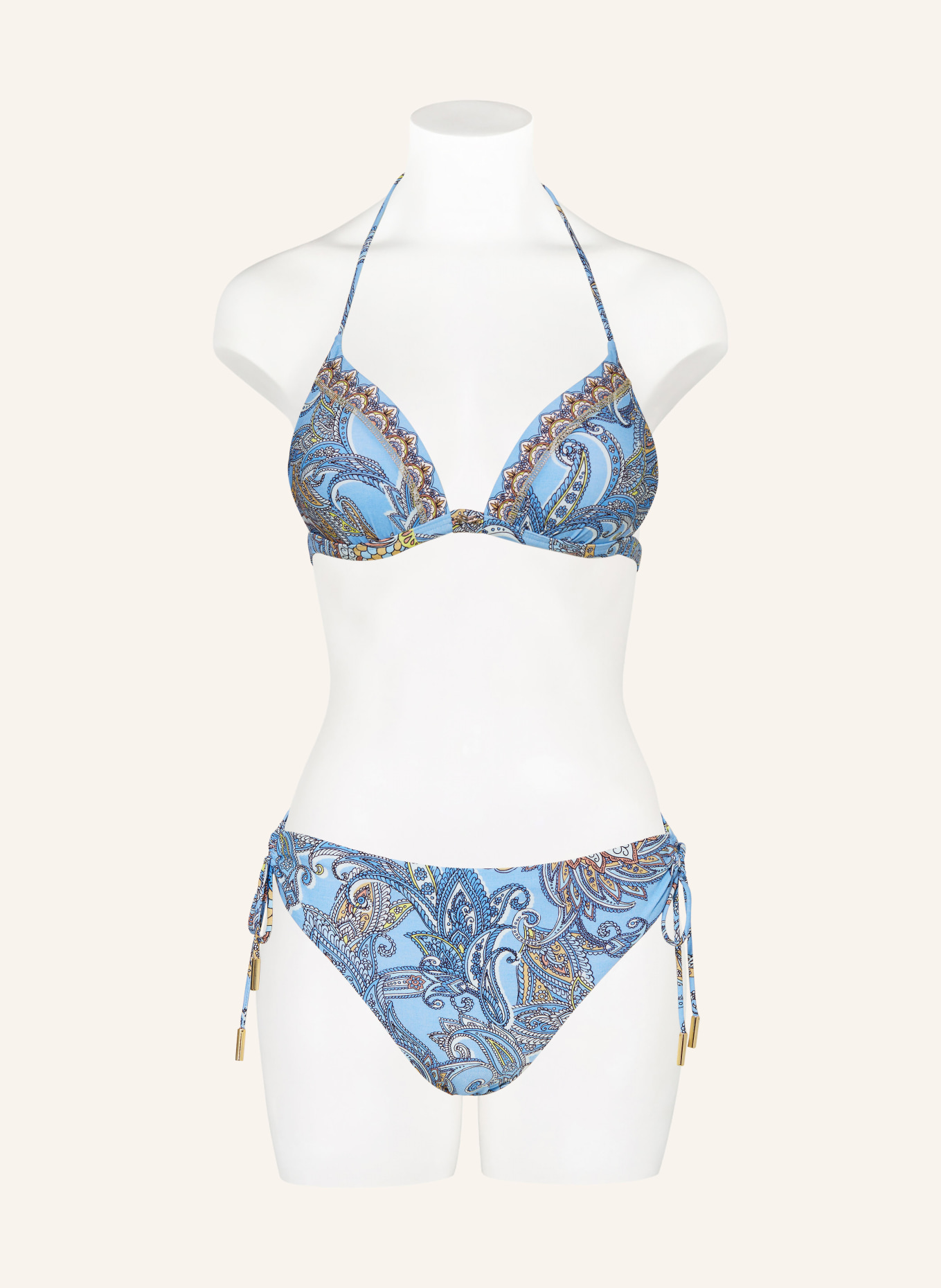 MARYAN MEHLHORN Triangle bikini top MAJORELLE, Color: LIGHT BLUE/ BROWN/ YELLOW (Image 2)