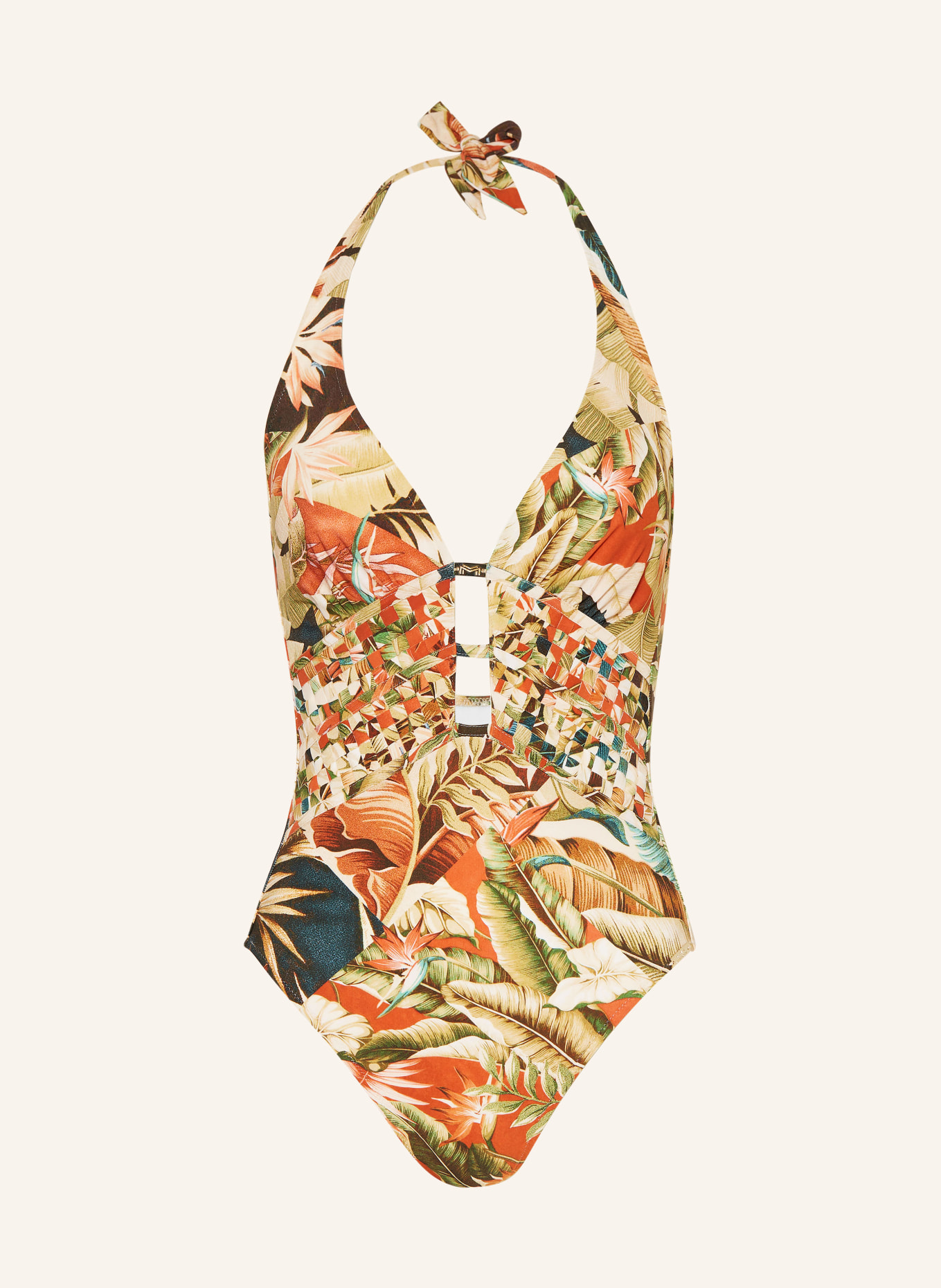 MARYAN MEHLHORN Halter neck swimsuit HYPNOTIC, Color: LIGHT BROWN/ ORANGE (Image 1)