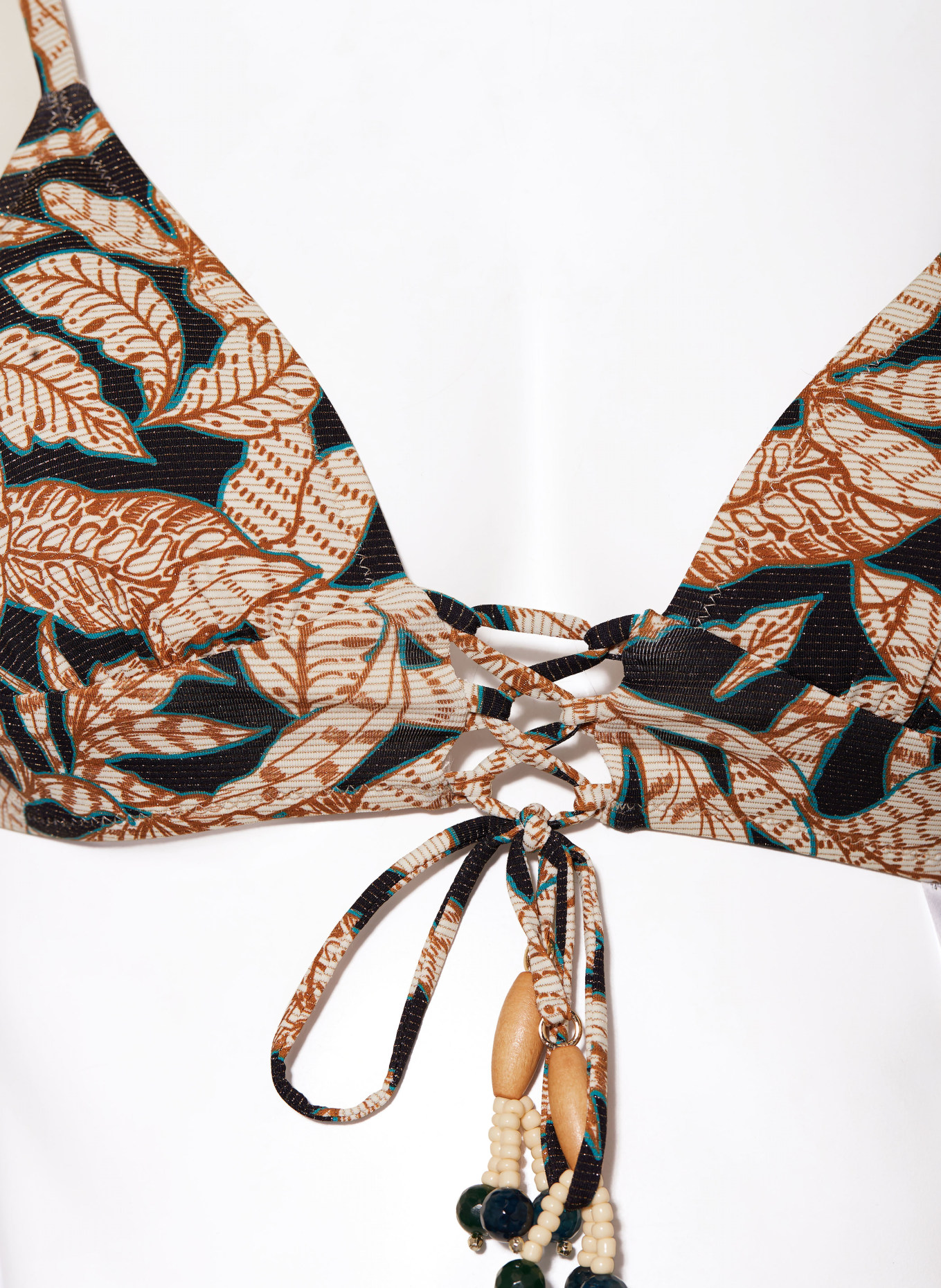 watercult Bralette bikini bottoms LES CÔTES with decorative beads, Color: BLACK/ BEIGE/ COGNAC (Image 5)