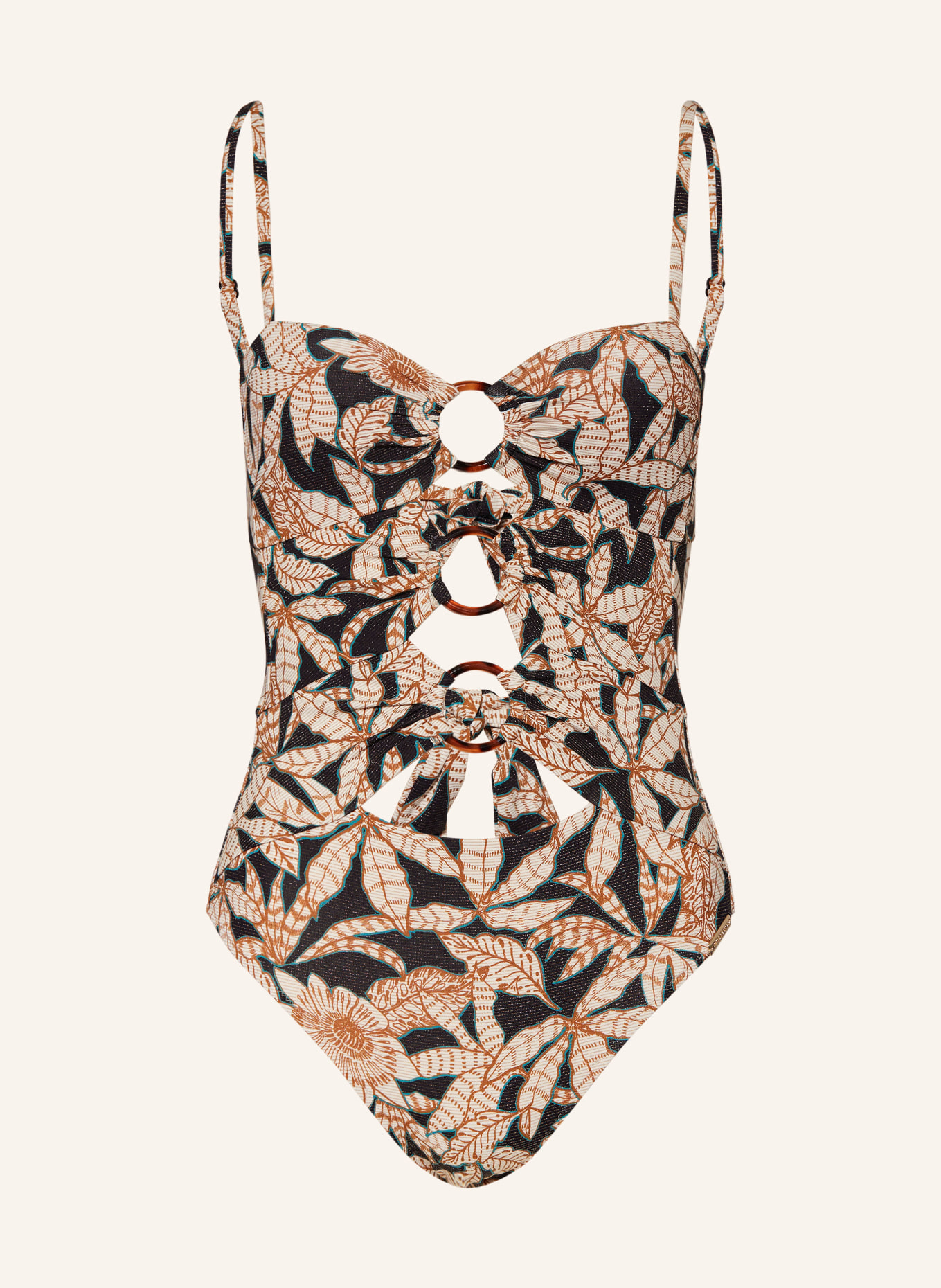watercult Swimsuit LES CÔTES with glitter thread, Color: BLACK/ BEIGE/ COGNAC (Image 1)