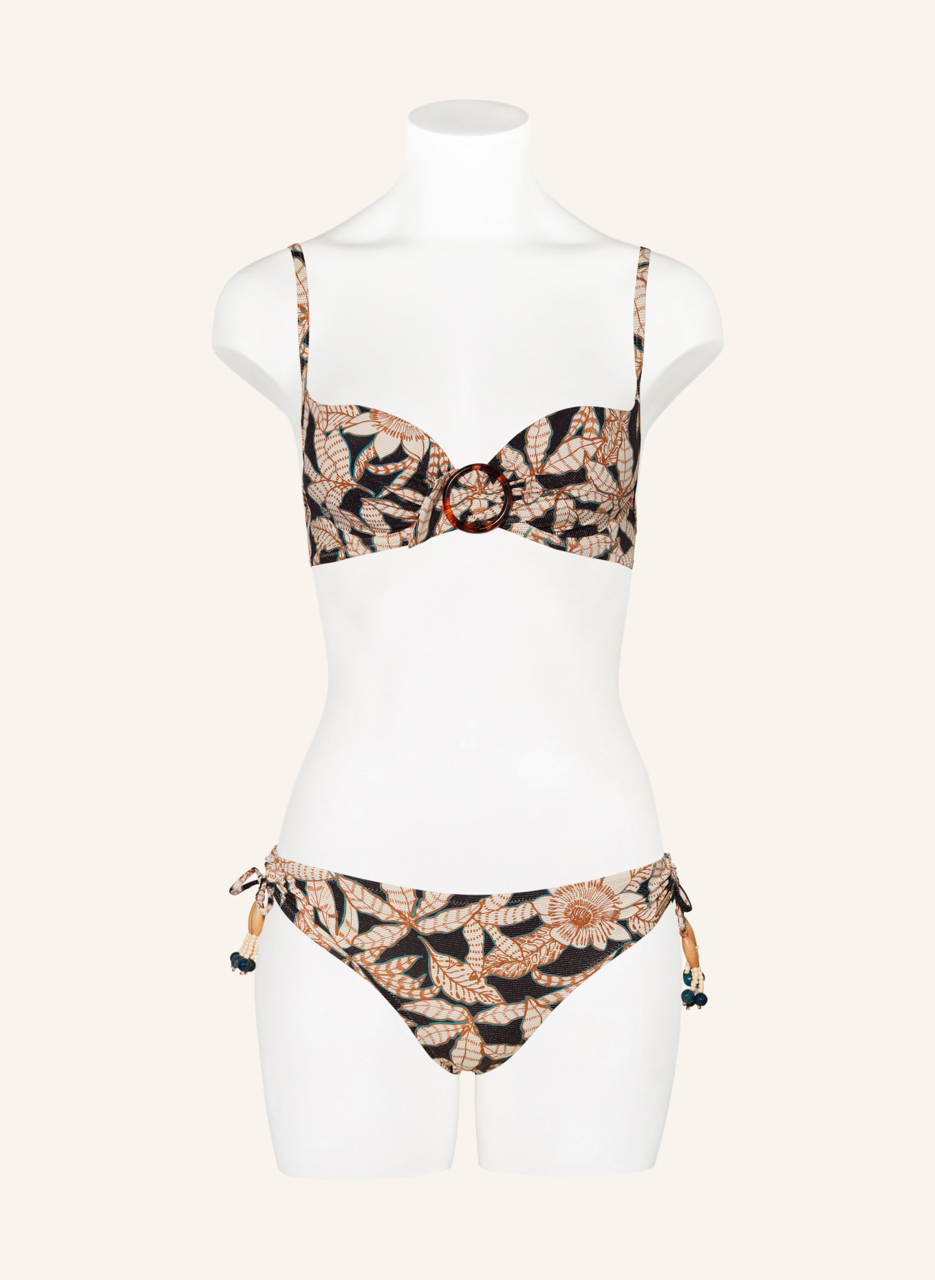 watercult Underwired bikini top LES CÔTES with glitter thread, Color: BLACK/ BEIGE/ COGNAC (Image 2)