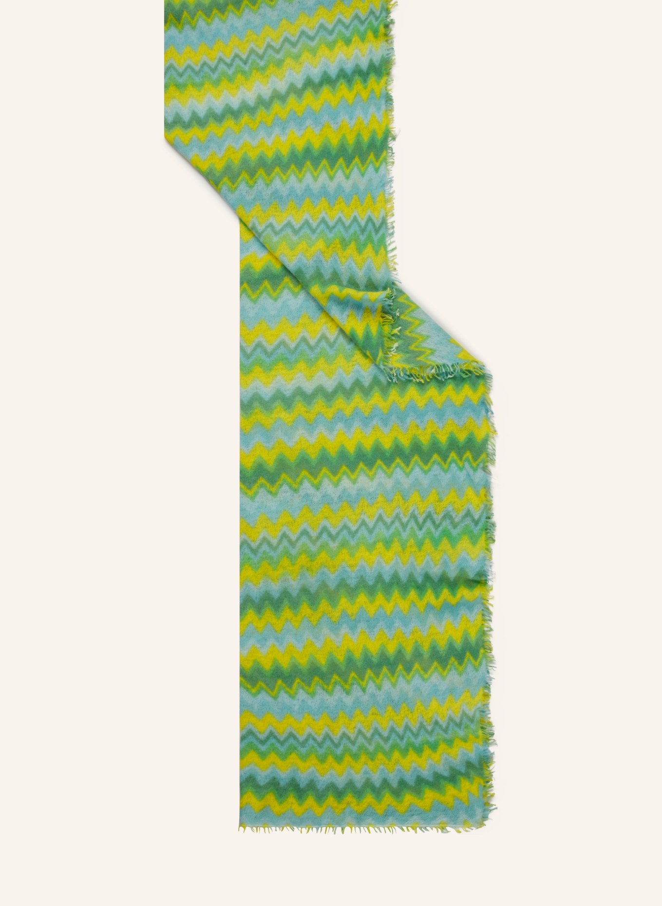 PURSCHOEN Cashmere scarf, Color: GREEN/ YELLOW/ LIGHT BLUE (Image 2)
