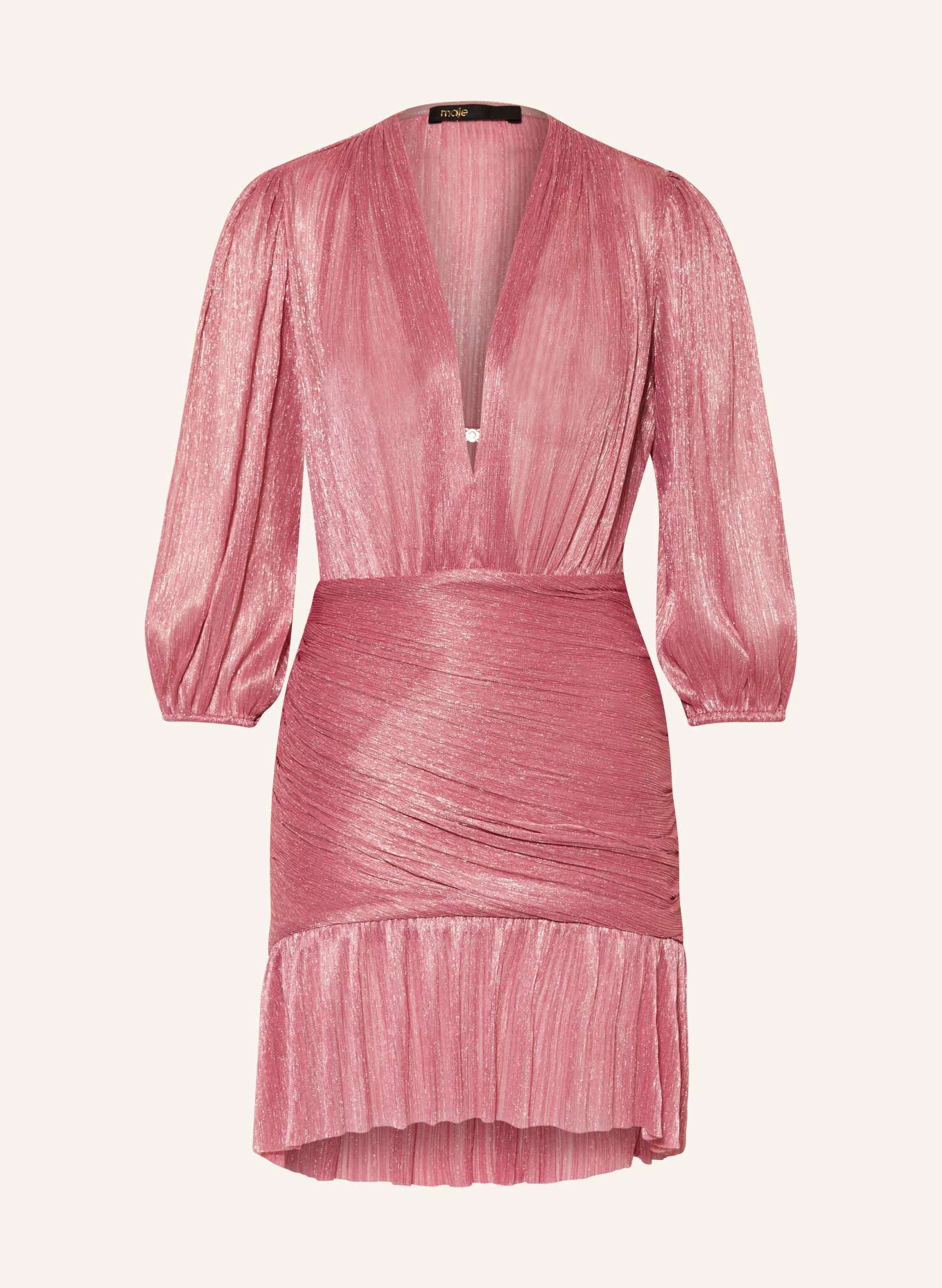 maje Kleid mit Glitzergarn und Plissees, Farbe: ROSA/ GOLD (Bild 1)