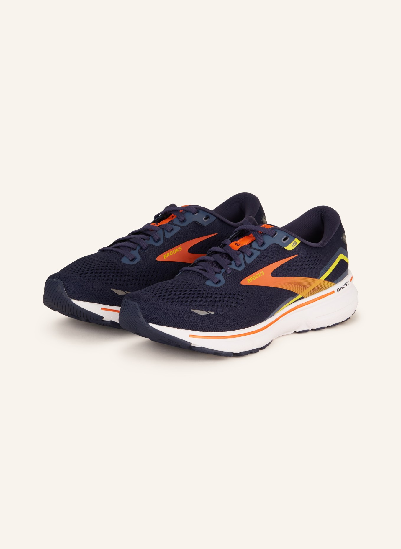 BROOKS Running shoes GHOST 15 , Color: DARK BLUE/ ORANGE/ YELLOW (Image 1)