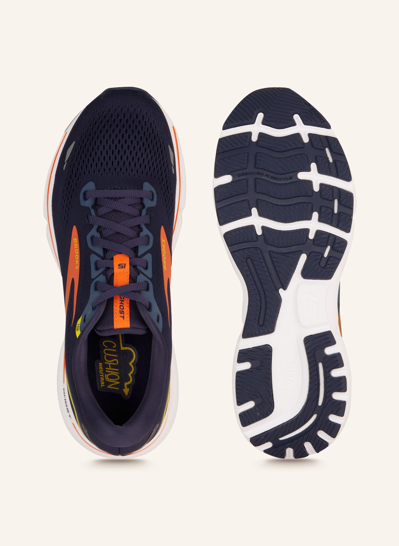 BROOKS Laufschuhe GHOST 15, Farbe: DUNKELBLAU/ ORANGE/ GELB (Bild 5)