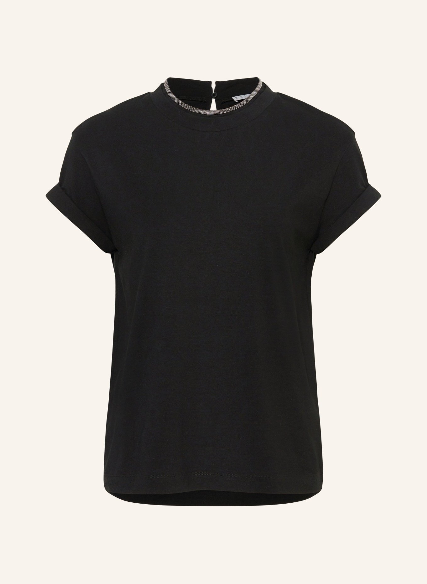 BRUNELLO CUCINELLI T-shirt with decorative beads, Color: BLACK (Image 1)