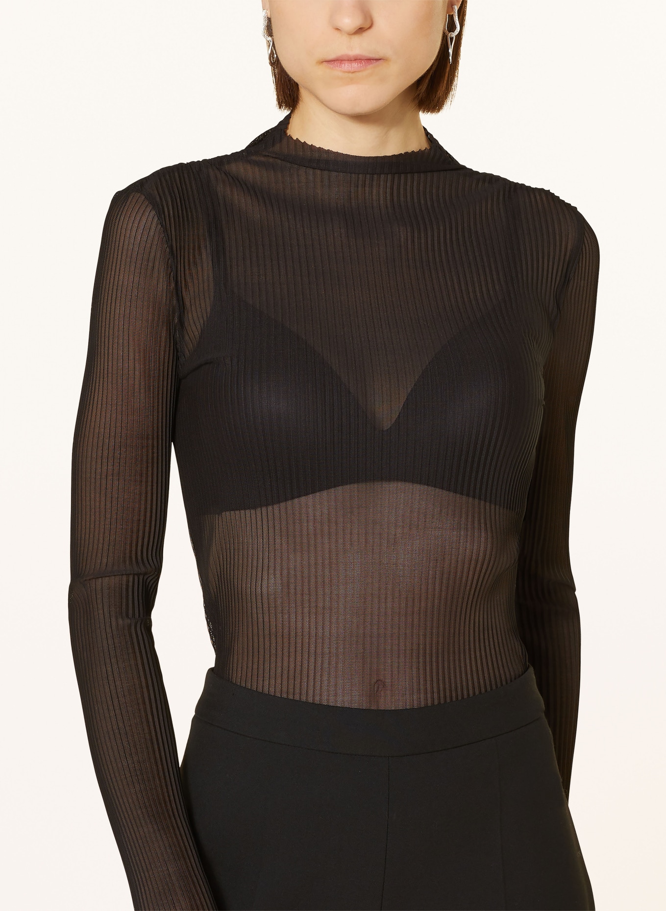 BOSS Long sleeve shirt ESAMI made of mesh, Color: BLACK (Image 4)