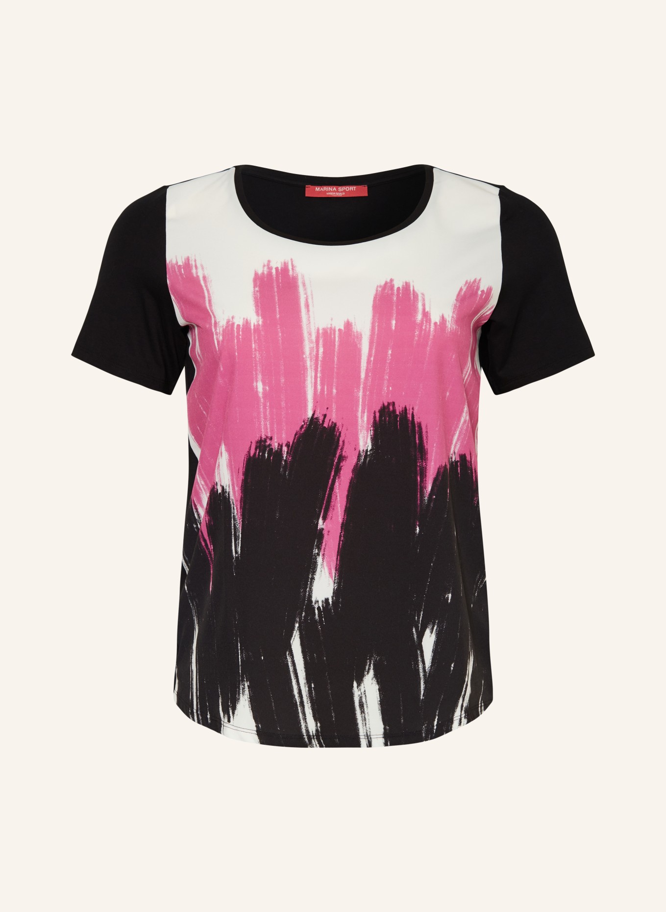 MARINA RINALDI SPORT T-shirt z mieszanki materiałów, Kolor: CZARNY/ BIAŁY/ MOCNORÓŻOWY (Obrazek 1)