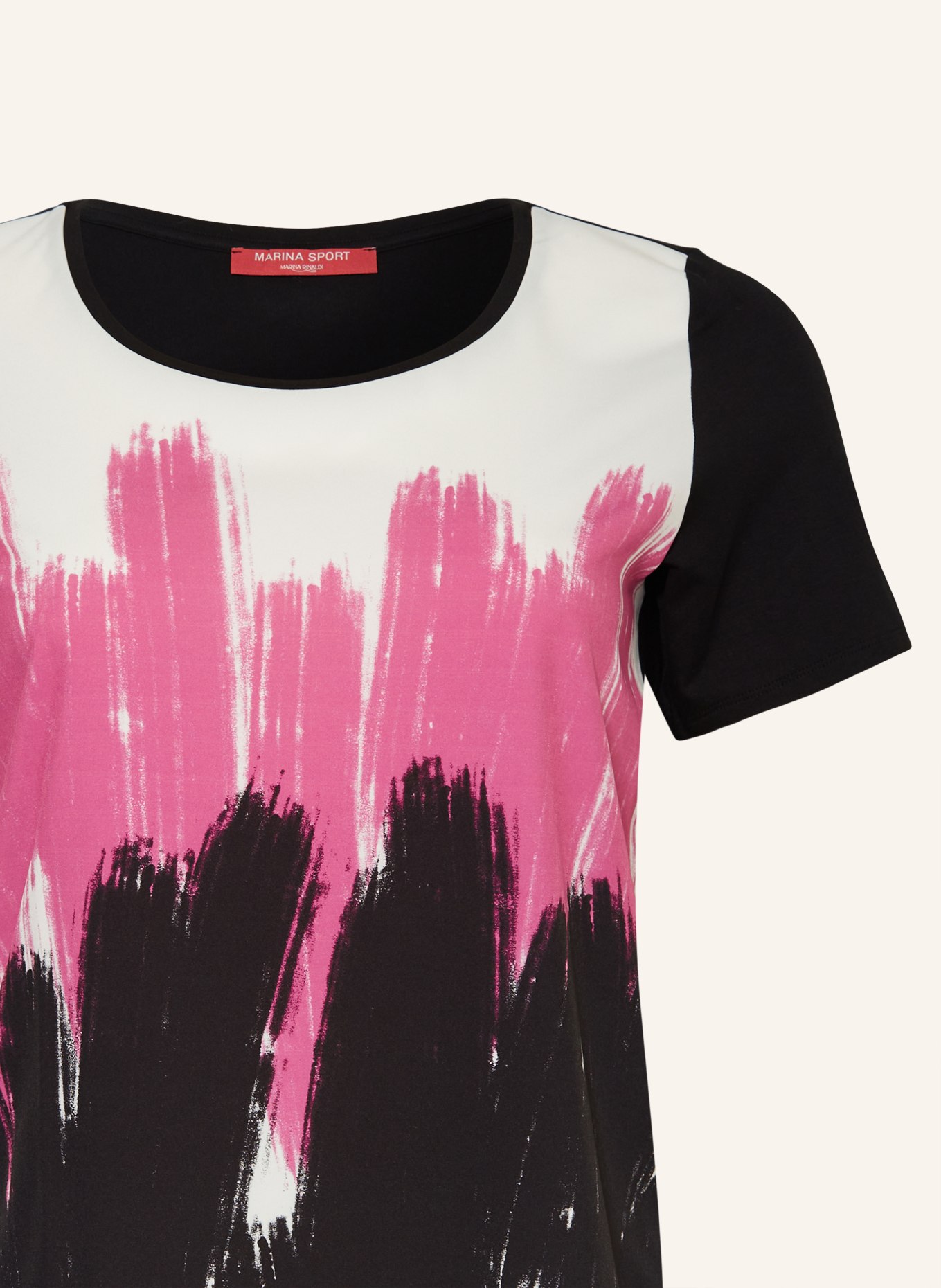 MARINA RINALDI SPORT T-shirt z mieszanki materiałów, Kolor: CZARNY/ BIAŁY/ MOCNORÓŻOWY (Obrazek 3)