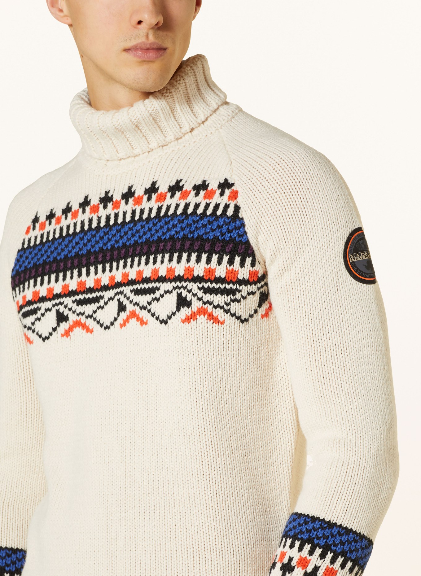 NAPAPIJRI Turtleneck sweater NATHANIEL, Color: CREAM/ BLACK/ ORANGE (Image 4)