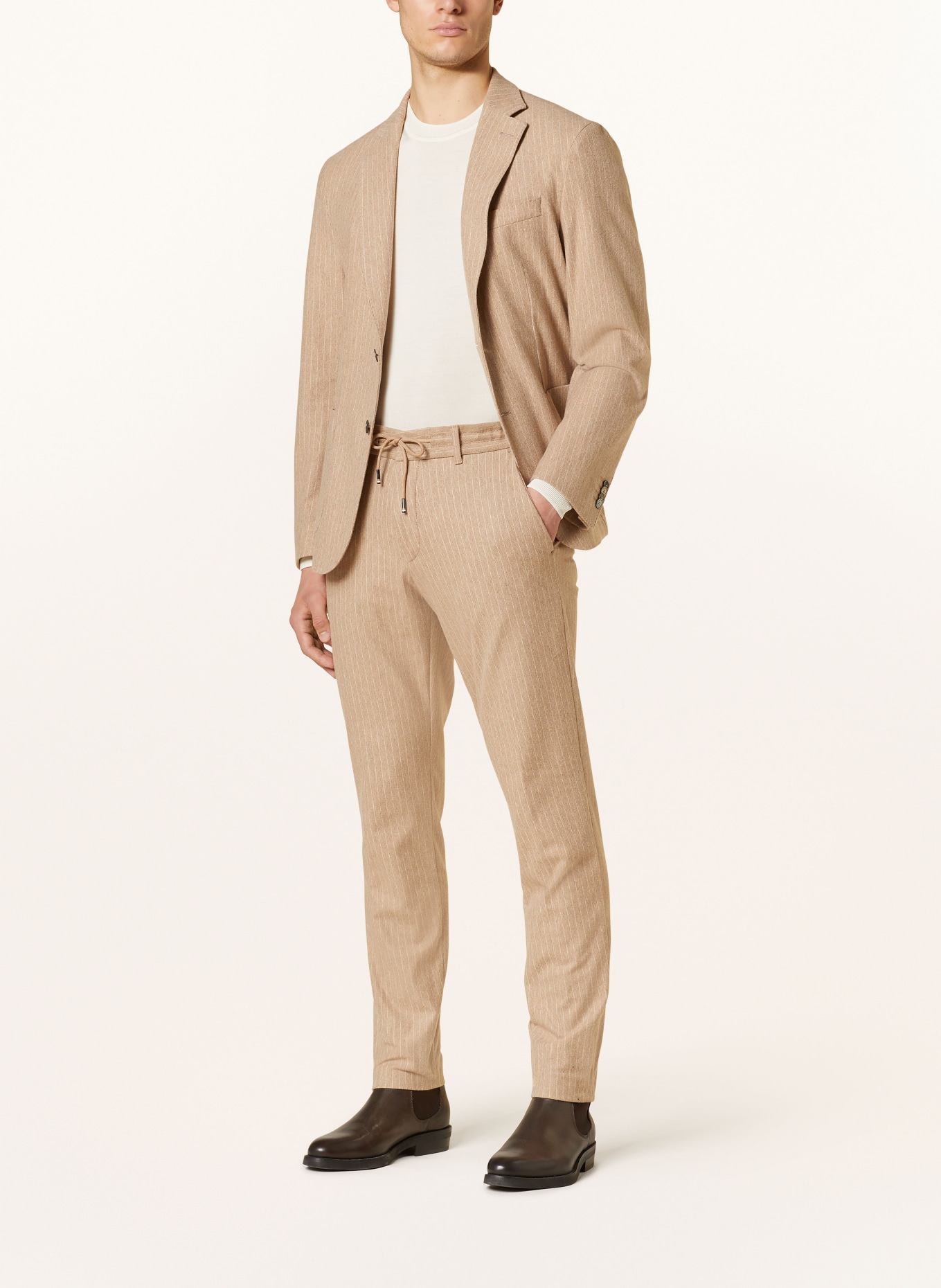 BOSS Suit trousers C-GENIUS slim fit in light brown/ cream
