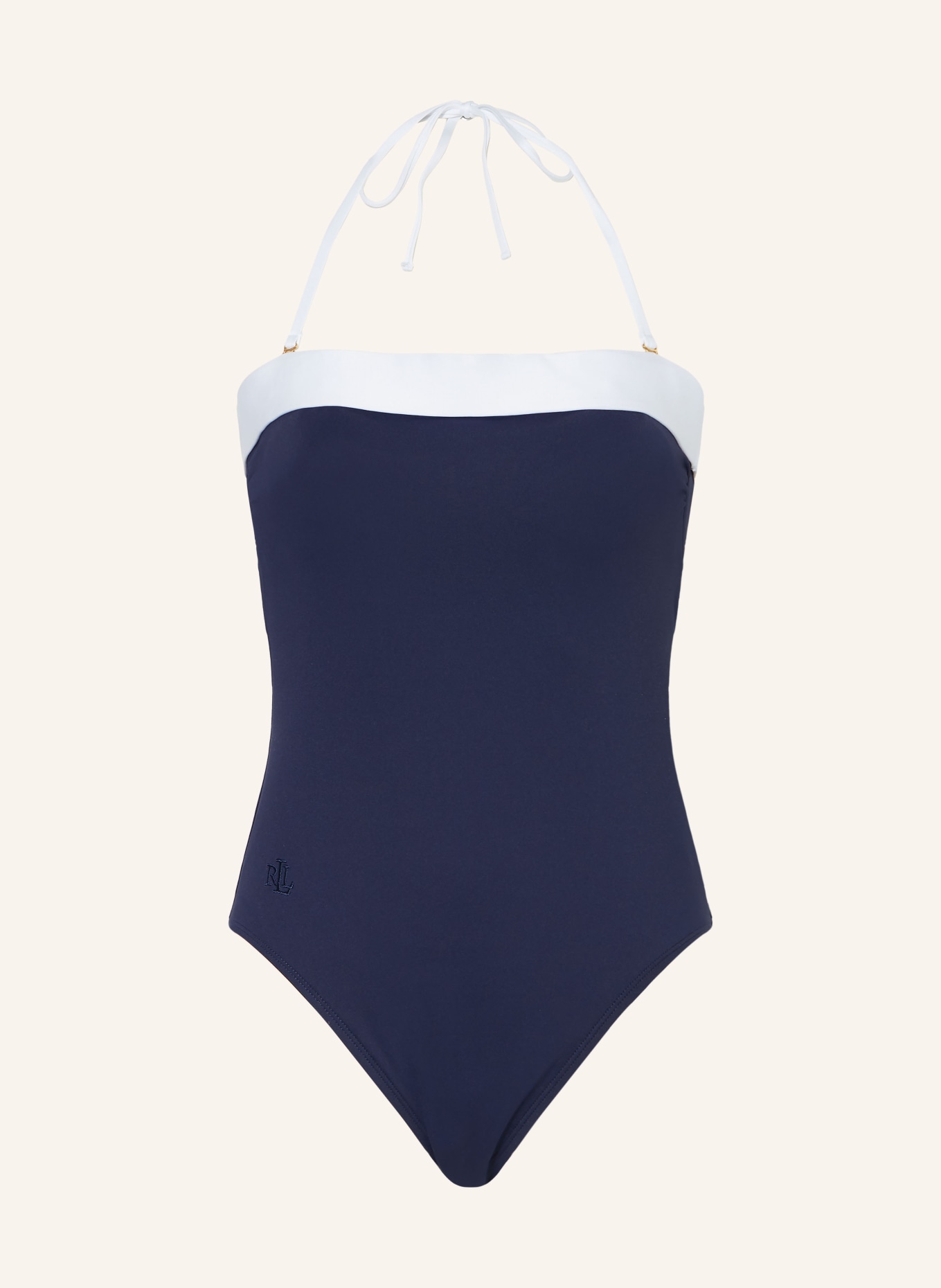 LAUREN RALPH LAUREN Bandeau swimsuit BEL AIR, Color: DARK BLUE/ WHITE (Image 1)