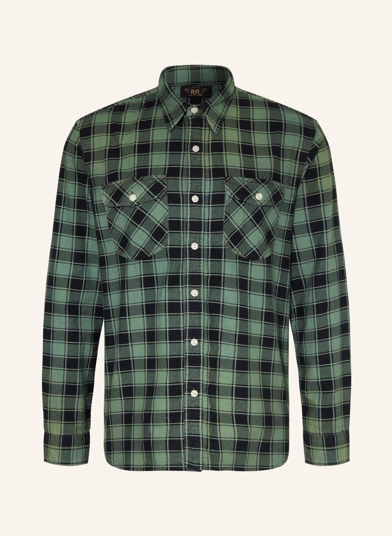 RRL Flannel shirt comfort fit in black/ green