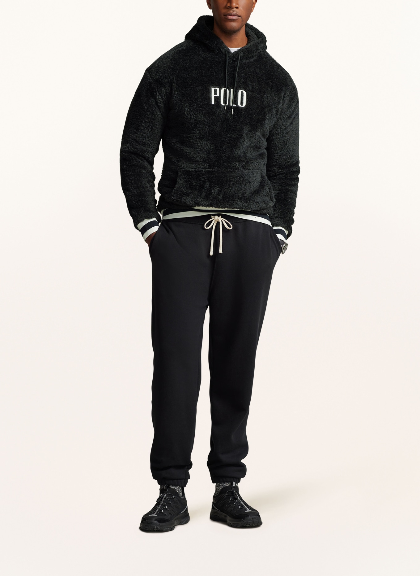 POLO RALPH LAUREN Big & Tall Bluza z kapturem z pluszowego materiału, Kolor: CZARNY/ BIAŁY (Obrazek 2)