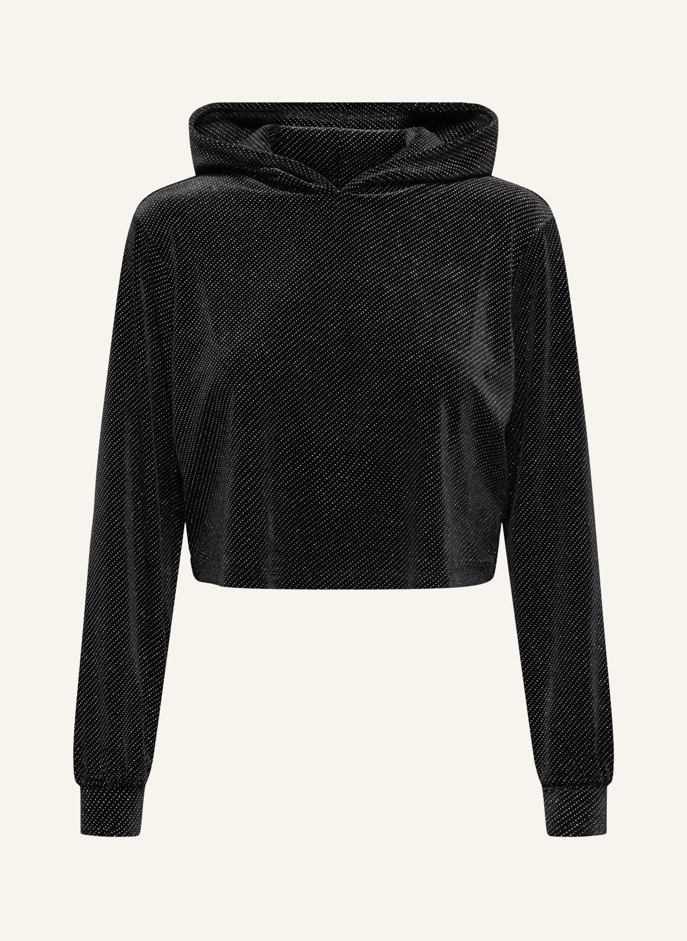 ONLY Cropped hoodie made of velvet with decorative gems, Color: BLACK/ SILVER (Image 1)