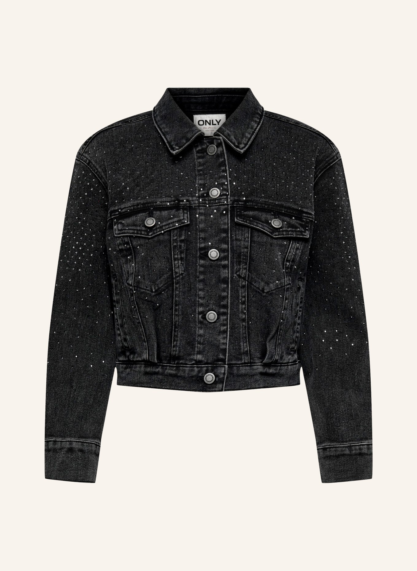 ONLY Denim jacket with decorative gems, Color: BLACK (Image 1)
