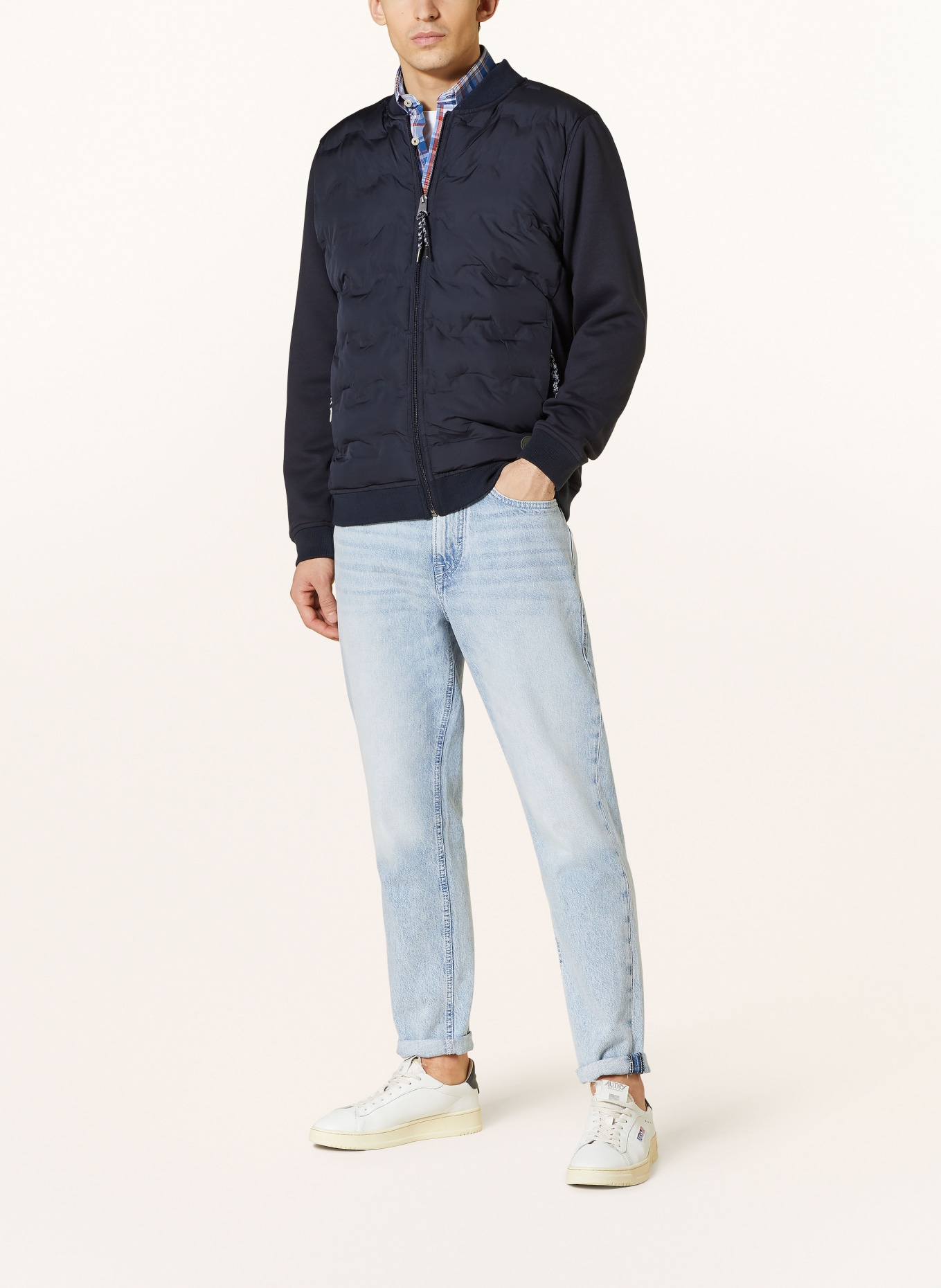 FYNCH HATTON Bomber jacket in mixed materials in dark blue