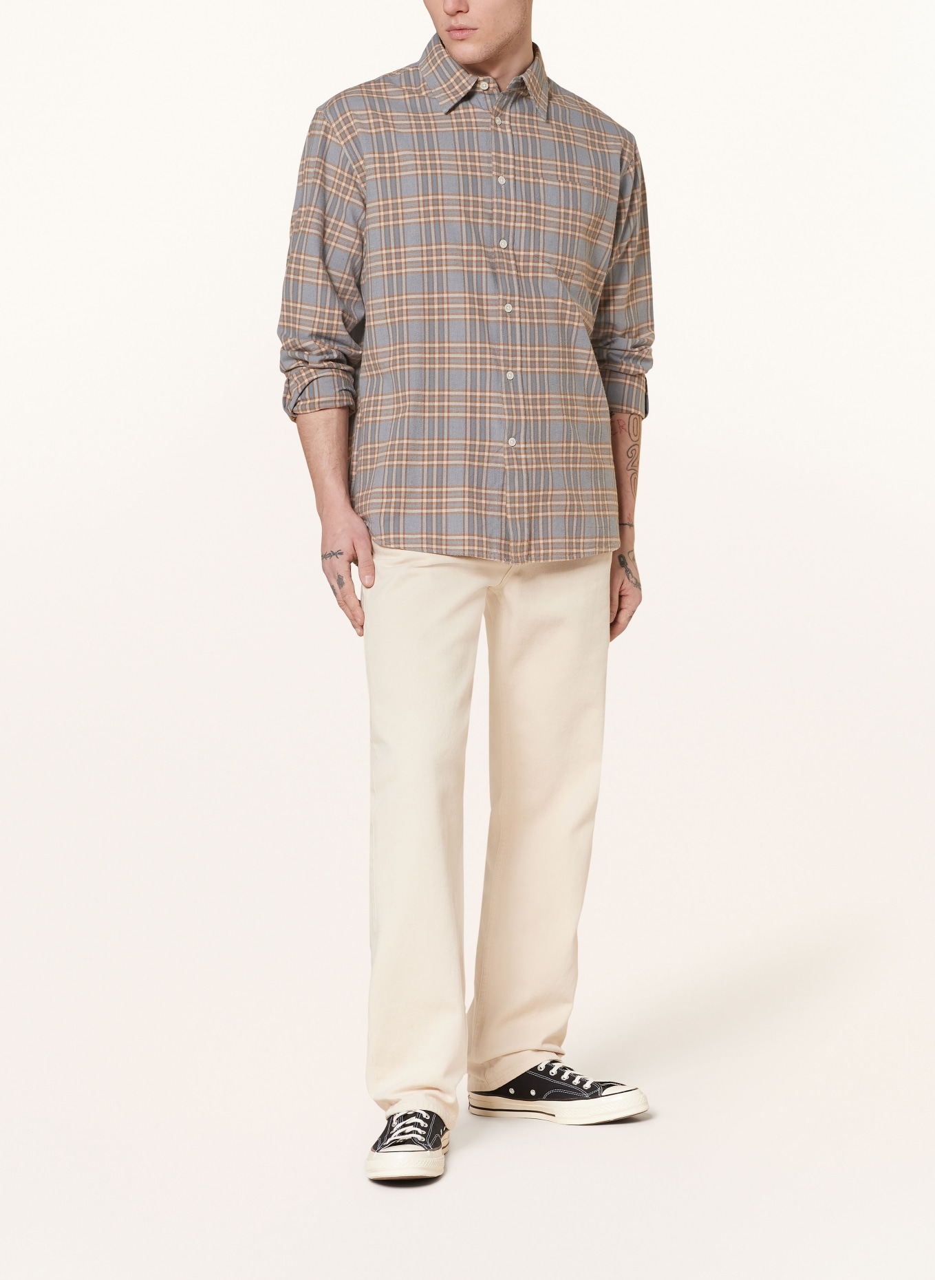 Nudie Jeans Flanellhemd FILIP Comfort Fit, Farbe: HELLBLAU/ BEIGE (Bild 2)