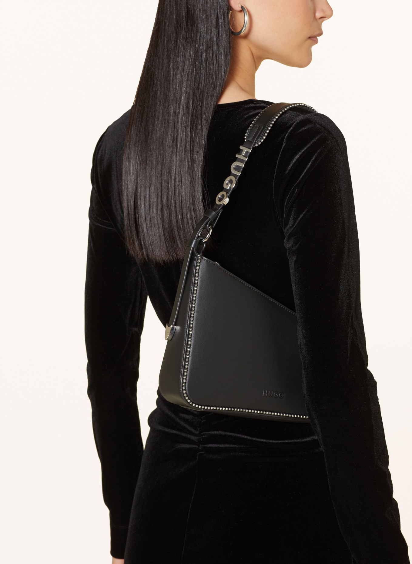 HUGO Shoulder bag MEL with rivets, Color: BLACK (Image 4)