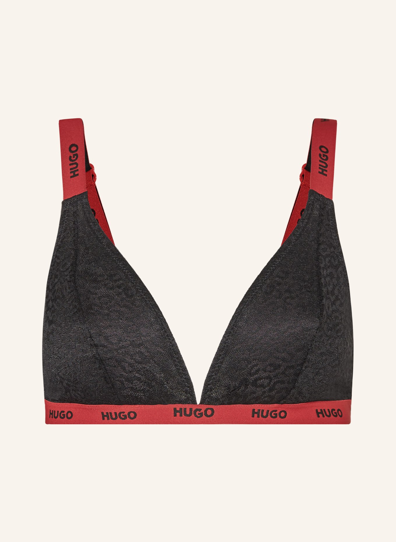 HUGO Triangle bra SPORTY LACE, Color: BLACK/ RED (Image 1)