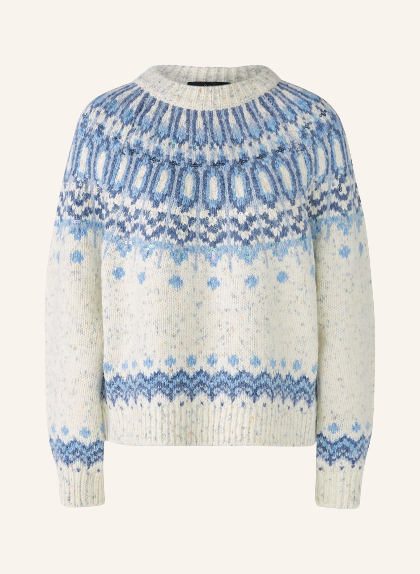 oui Sweater with sequins, Color: CREAM/ LIGHT BLUE (Image 1)