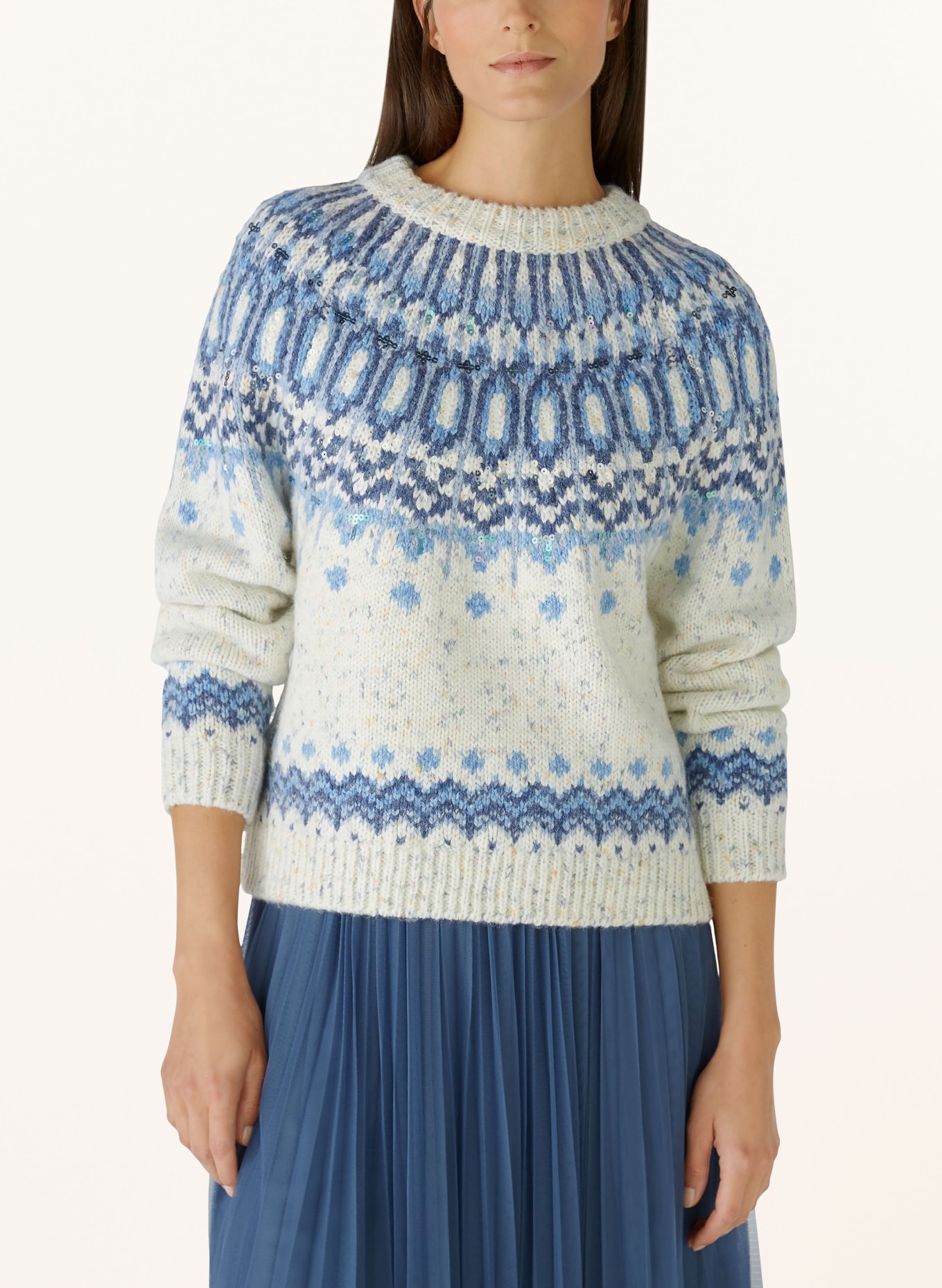 oui Sweater with sequins, Color: CREAM/ LIGHT BLUE (Image 4)