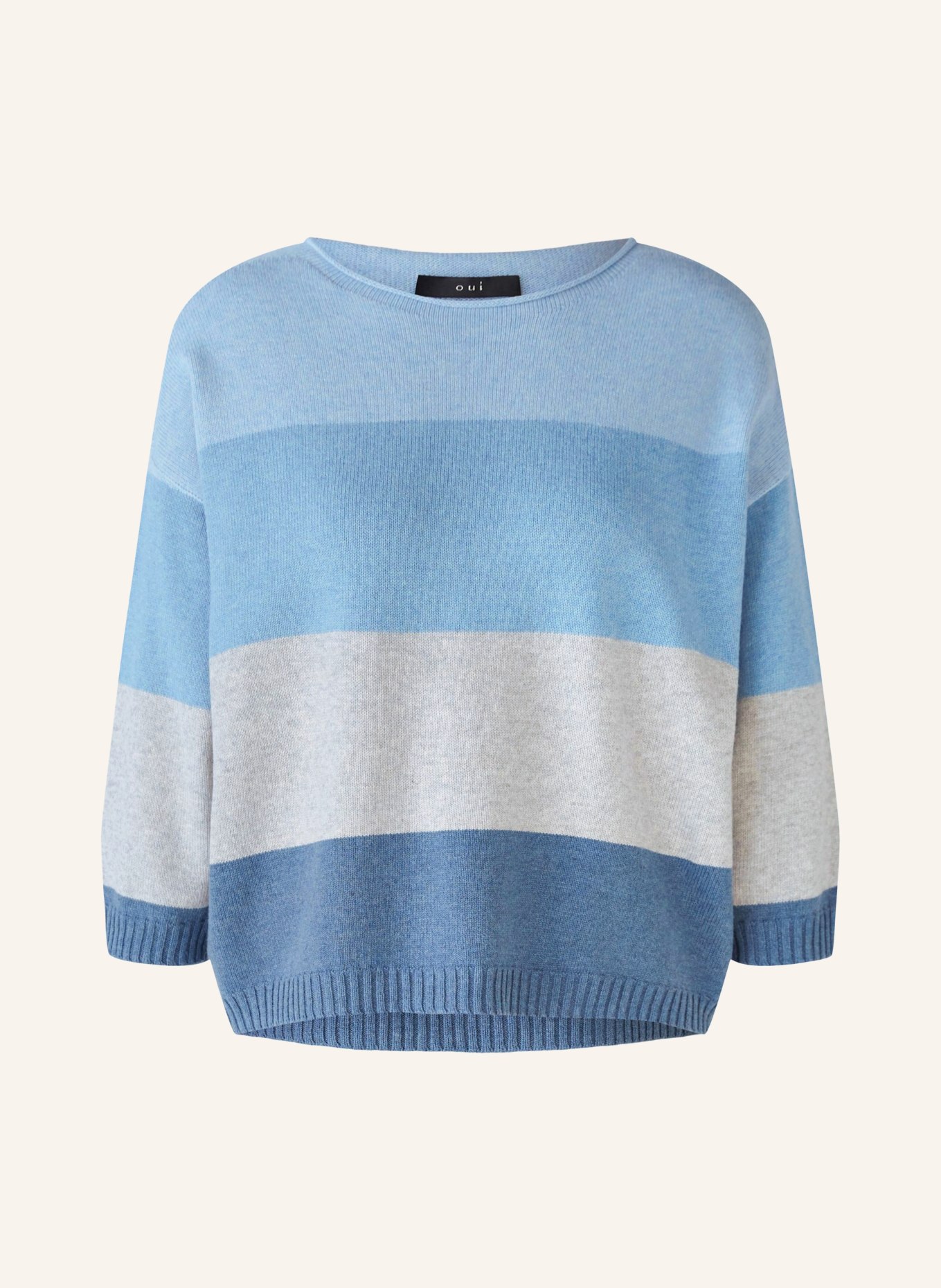 oui Sweater with 3/4 sleeves, Color: LIGHT BLUE/ BLUE/ LIGHT GRAY (Image 1)