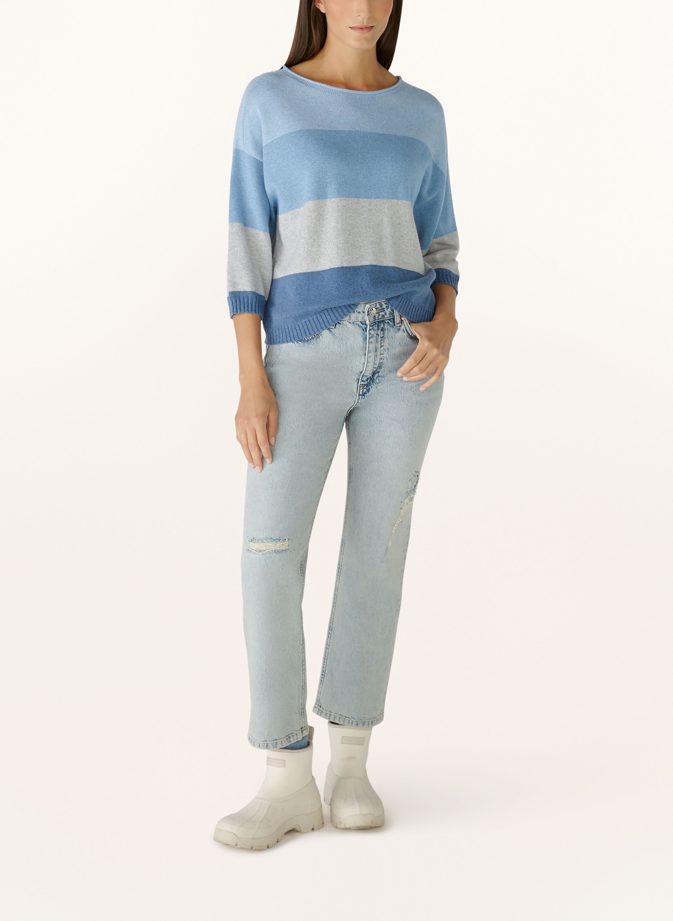oui Sweater with 3/4 sleeves, Color: LIGHT BLUE/ BLUE/ LIGHT GRAY (Image 2)