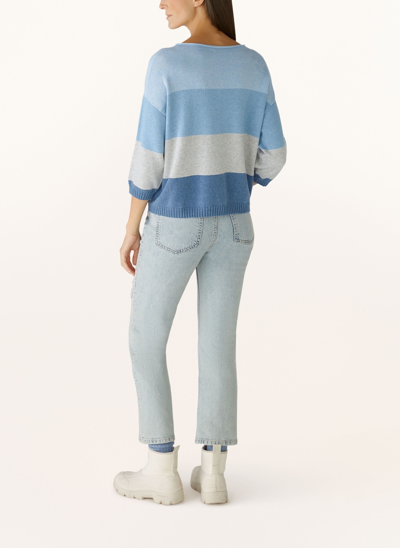 oui Sweater with 3/4 sleeves, Color: LIGHT BLUE/ BLUE/ LIGHT GRAY (Image 3)