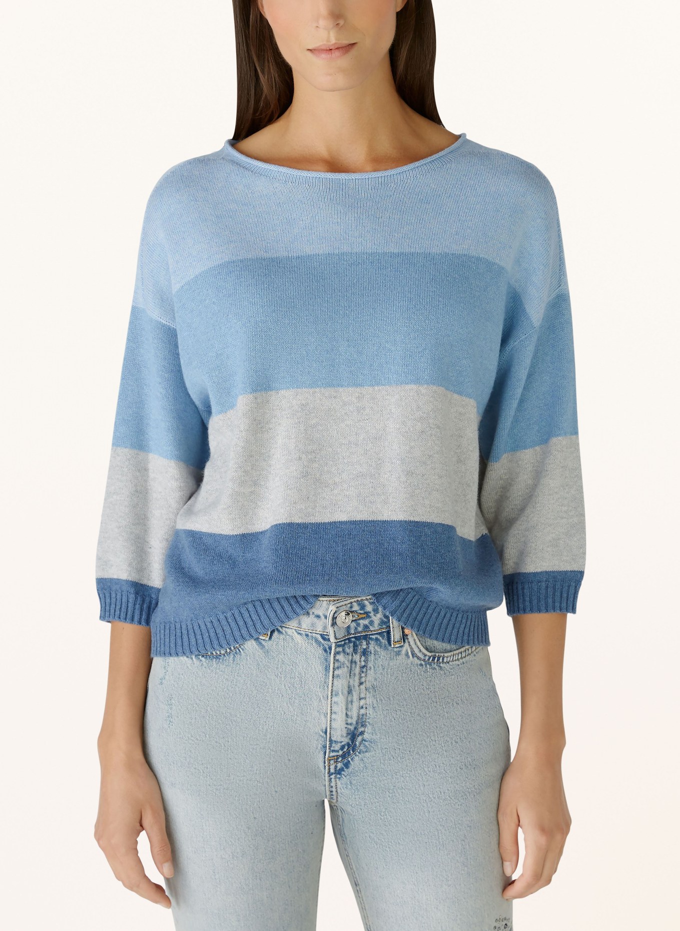 oui Sweater with 3/4 sleeves, Color: LIGHT BLUE/ BLUE/ LIGHT GRAY (Image 4)