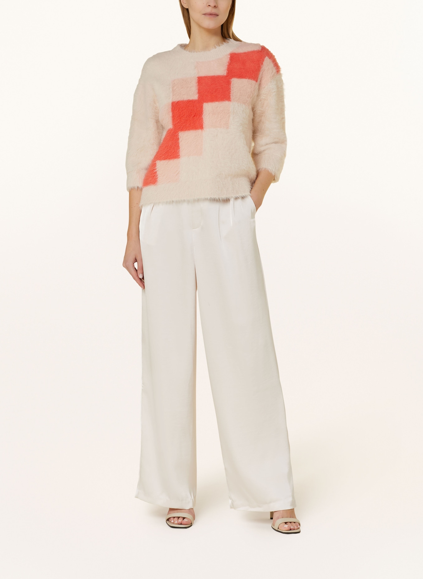 oui Sweater with 3/4 sleeves, Color: BEIGE/ ORANGE (Image 2)