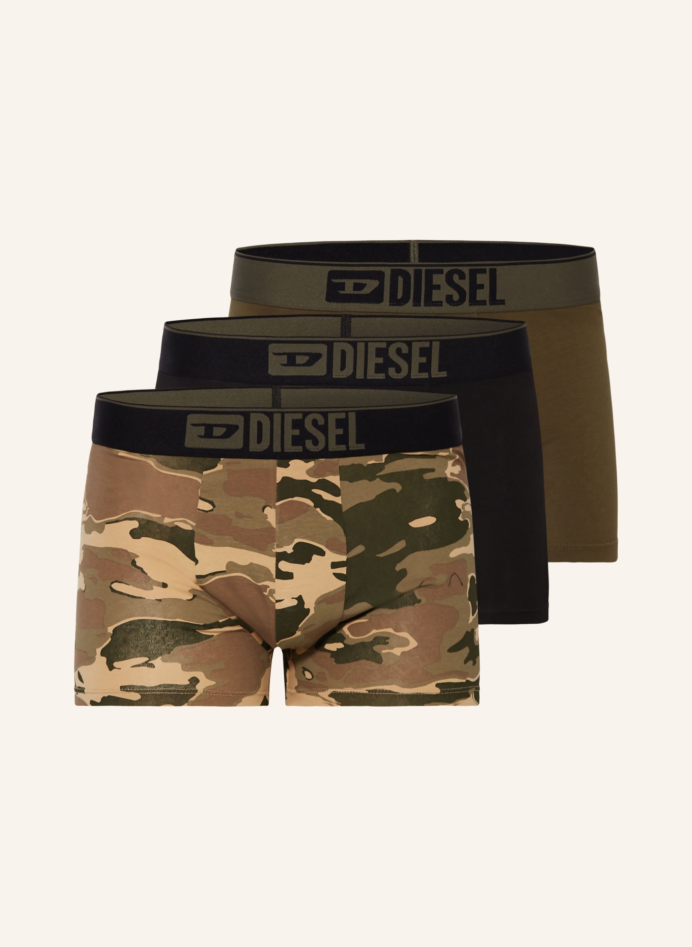 DIESEL 3-pack boxer shorts DAMIEN, Color: KHAKI/ OLIVE/ BEIGE (Image 1)