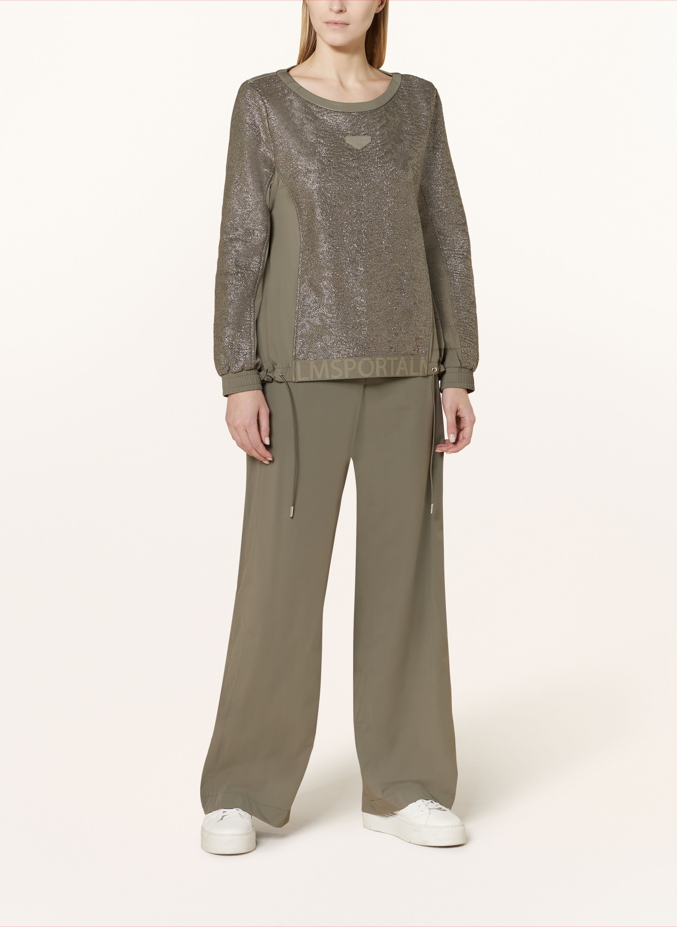 ULLI EHRLICH SPORTALM Sweatshirt in mixed materials, Color: KHAKI/ SILVER (Image 2)