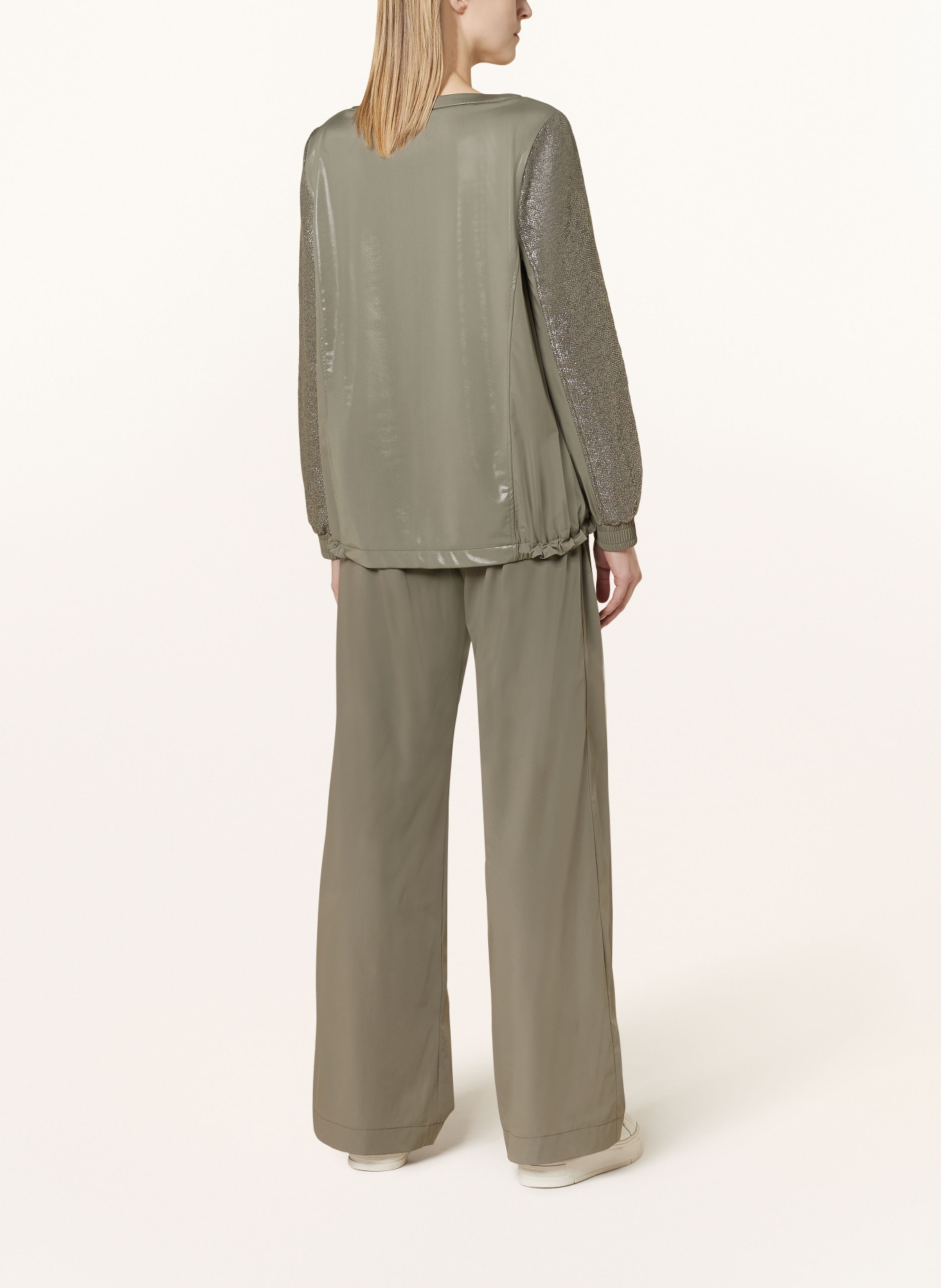 ULLI EHRLICH SPORTALM Bluza nierozpinana z mieszanki materiałów, Kolor: KHAKI/ SREBRNY (Obrazek 3)