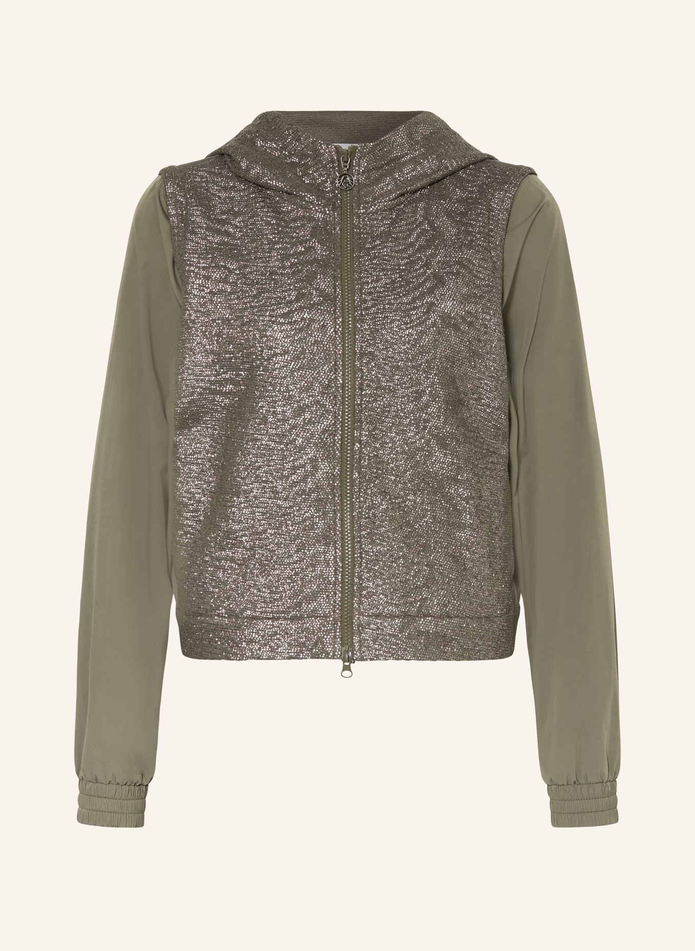 ULLI EHRLICH SPORTALM 2-in-1 Bomber jacket in mixed materials, Color: KHAKI/ SILVER (Image 1)