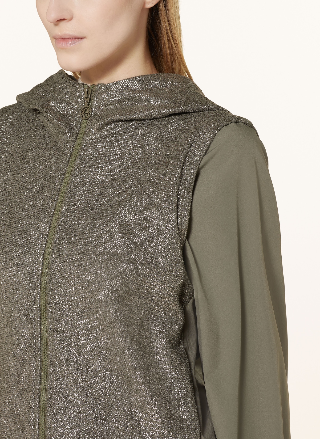 ULLI EHRLICH SPORTALM 2-in-1 Bomber jacket in mixed materials, Color: KHAKI/ SILVER (Image 5)