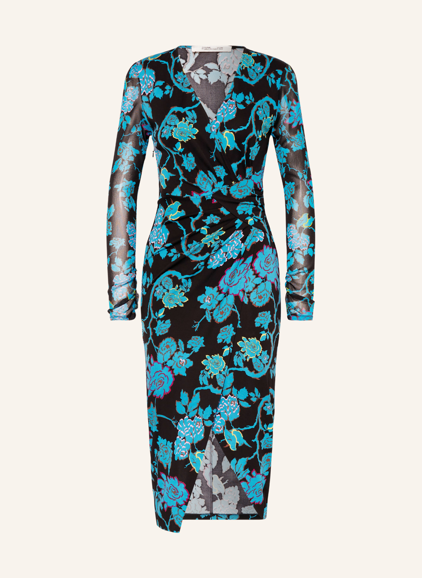 DIANE VON FURSTENBERG Sukienka z siateczki NEVINE, Kolor: CZARNY/ TURKUSOWY/ FUKSJA (Obrazek 1)