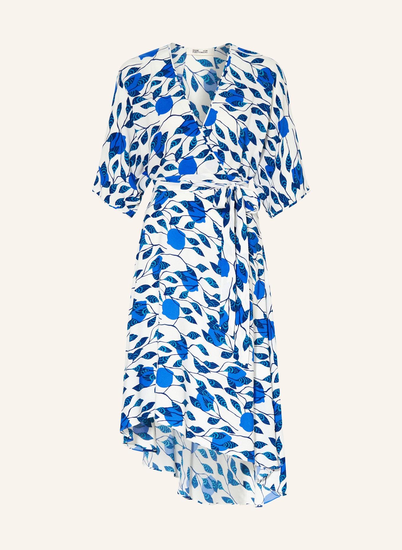 DIANE VON FURSTENBERG Dress ELOISE in wrap look with 3/4 sleeves, Color: WHITE/ BLUE/ TEAL (Image 1)