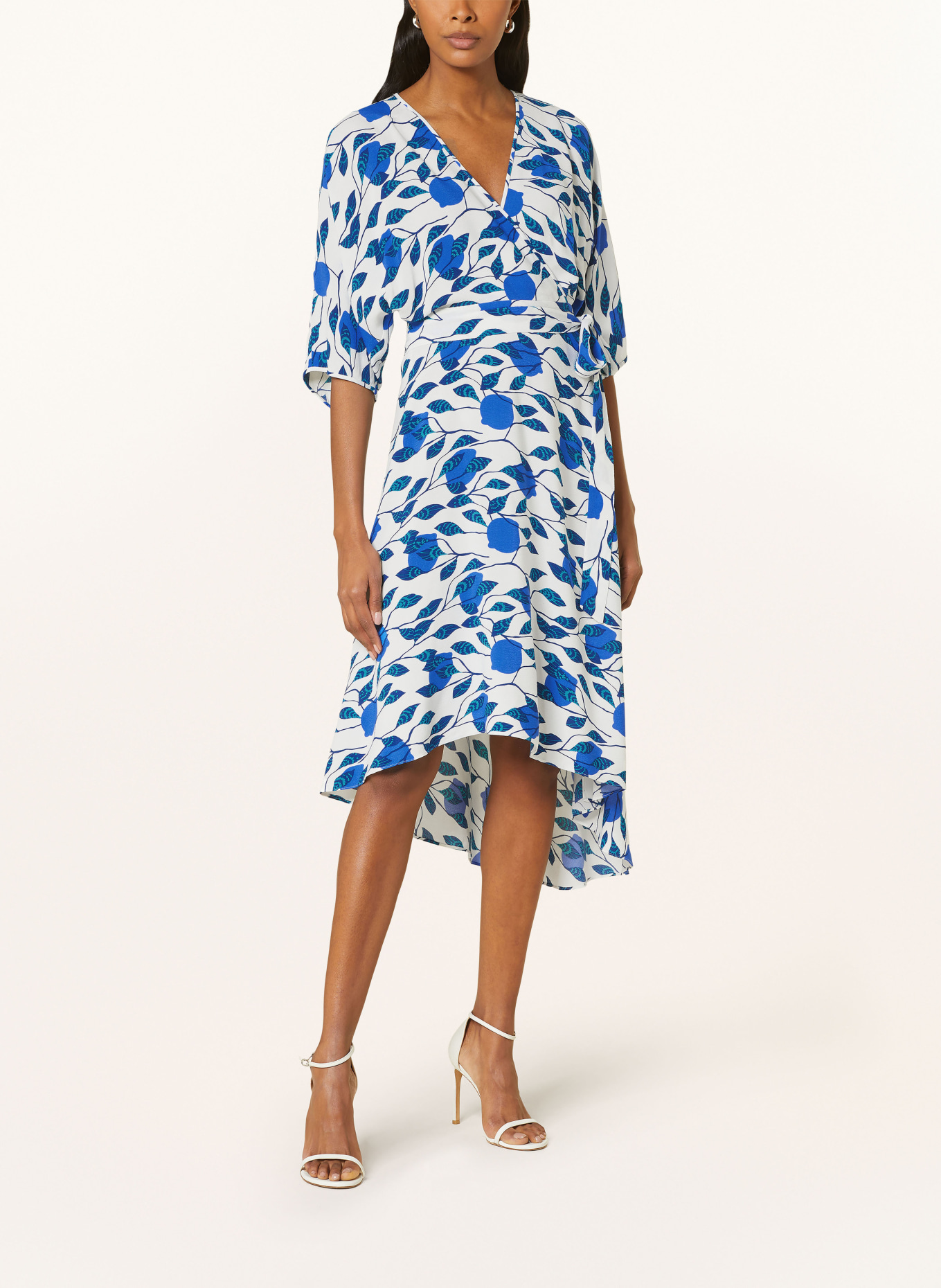 DIANE VON FURSTENBERG Dress ELOISE in wrap look with 3/4 sleeves, Color: WHITE/ BLUE/ TEAL (Image 2)