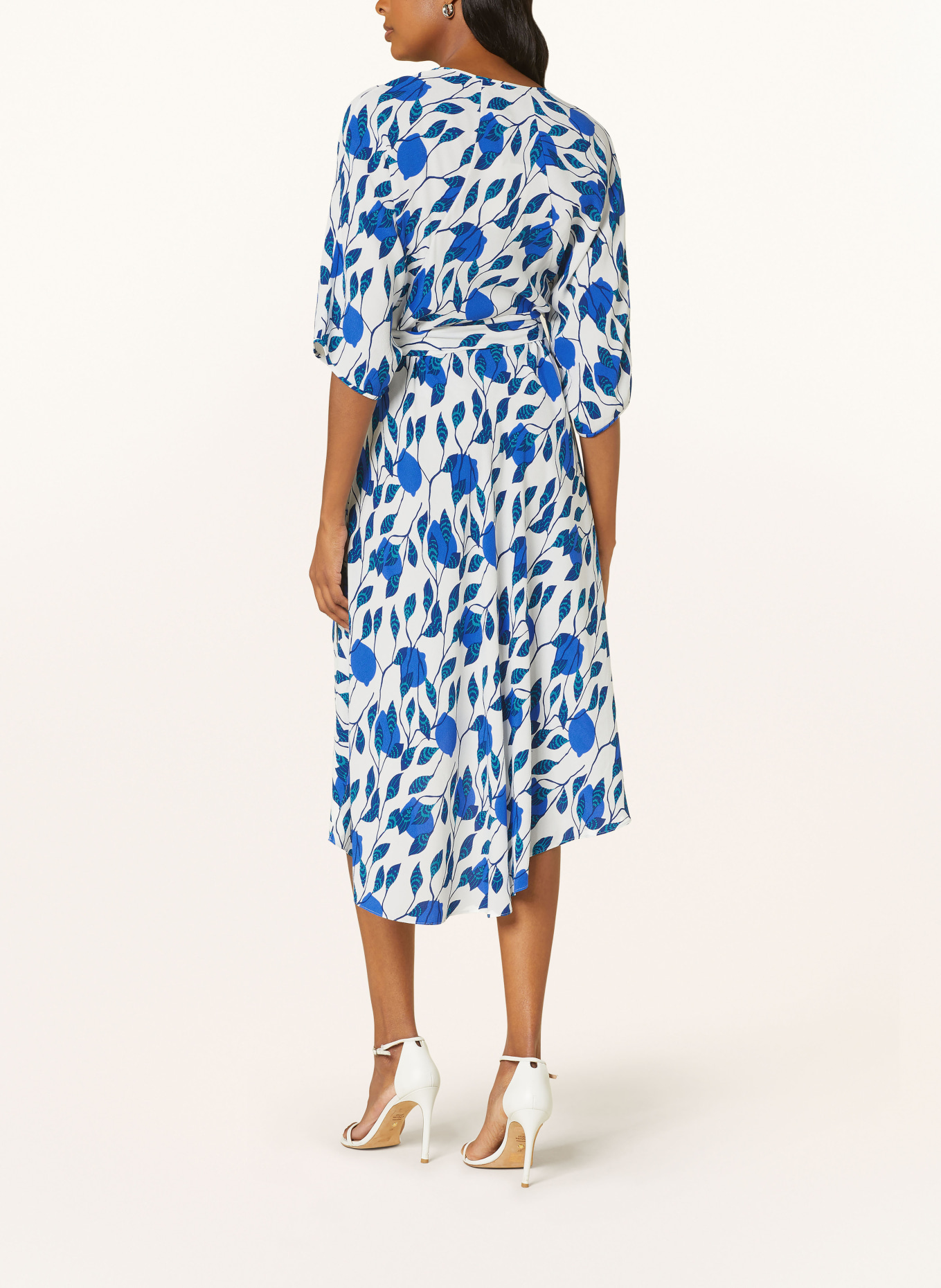 DIANE VON FURSTENBERG Dress ELOISE in wrap look with 3/4 sleeves, Color: WHITE/ BLUE/ TEAL (Image 3)