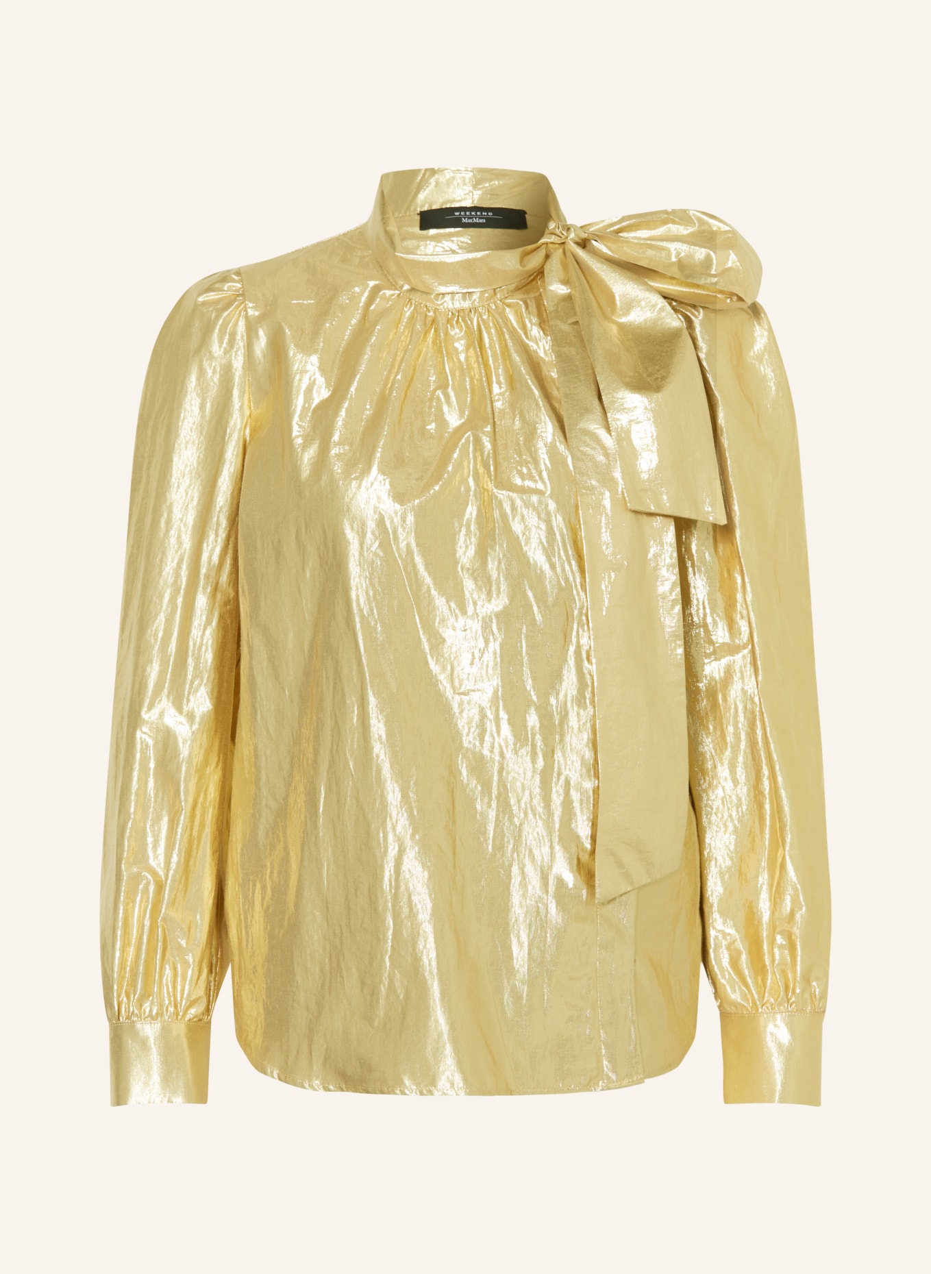 WEEKEND MaxMara Bow-tie blouse OLGA with glitter thread, Color: GOLD (Image 1)